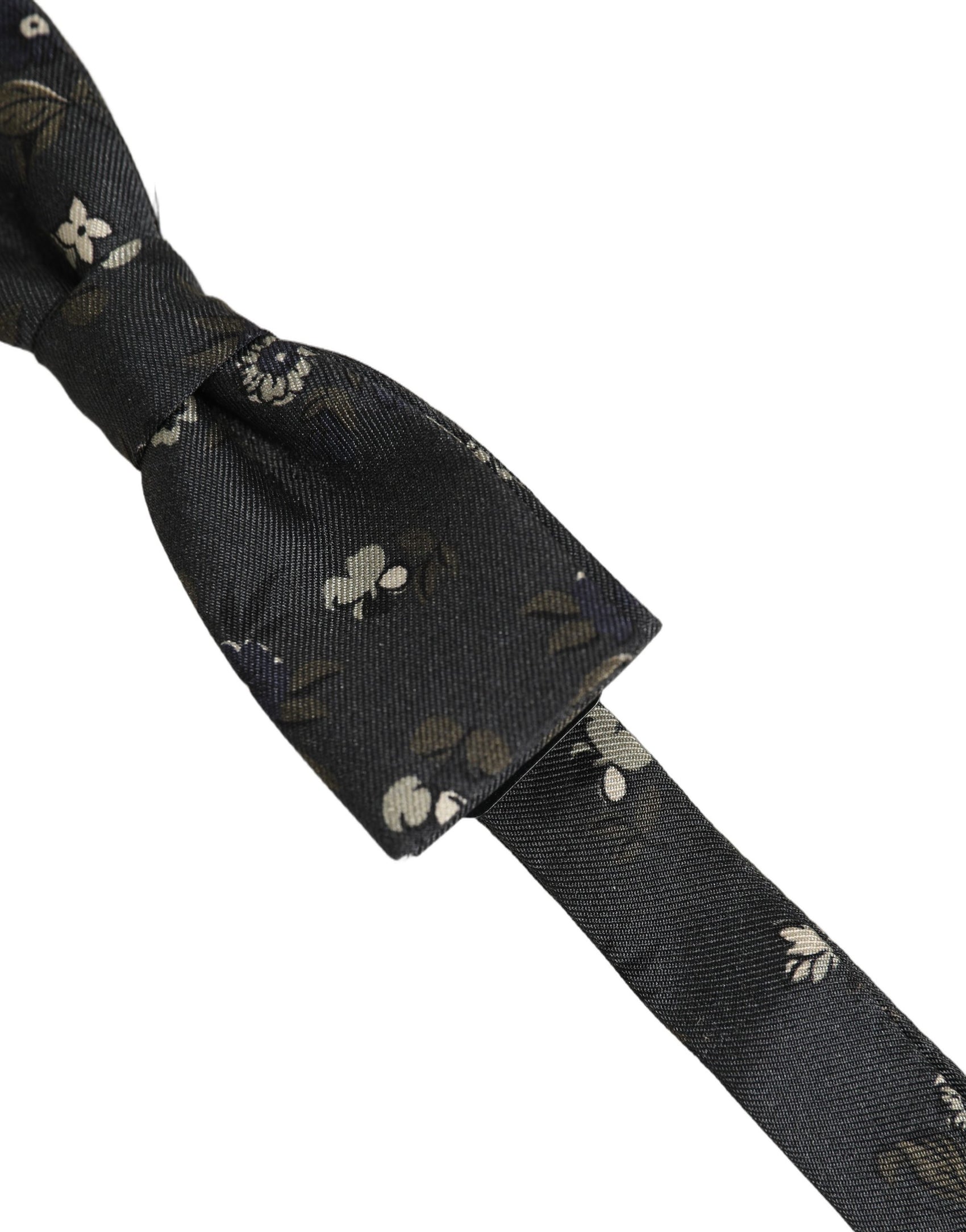 Dolce & Gabbana Men Black Floral Silk Adjustable Neck Papillon Bow Tie