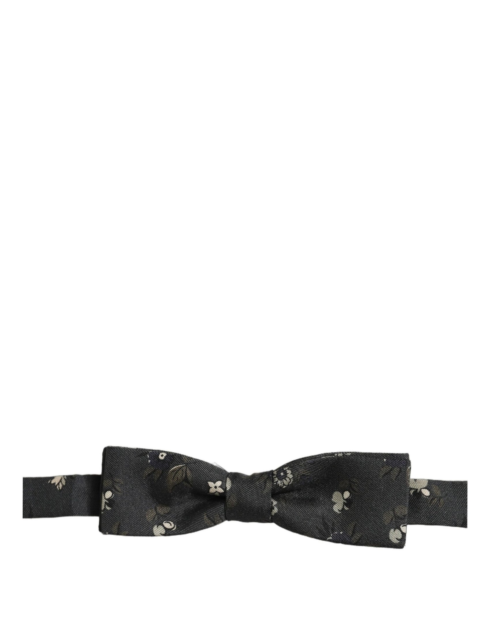 Dolce & Gabbana Men Black Floral Silk Adjustable Neck Papillon Bow Tie