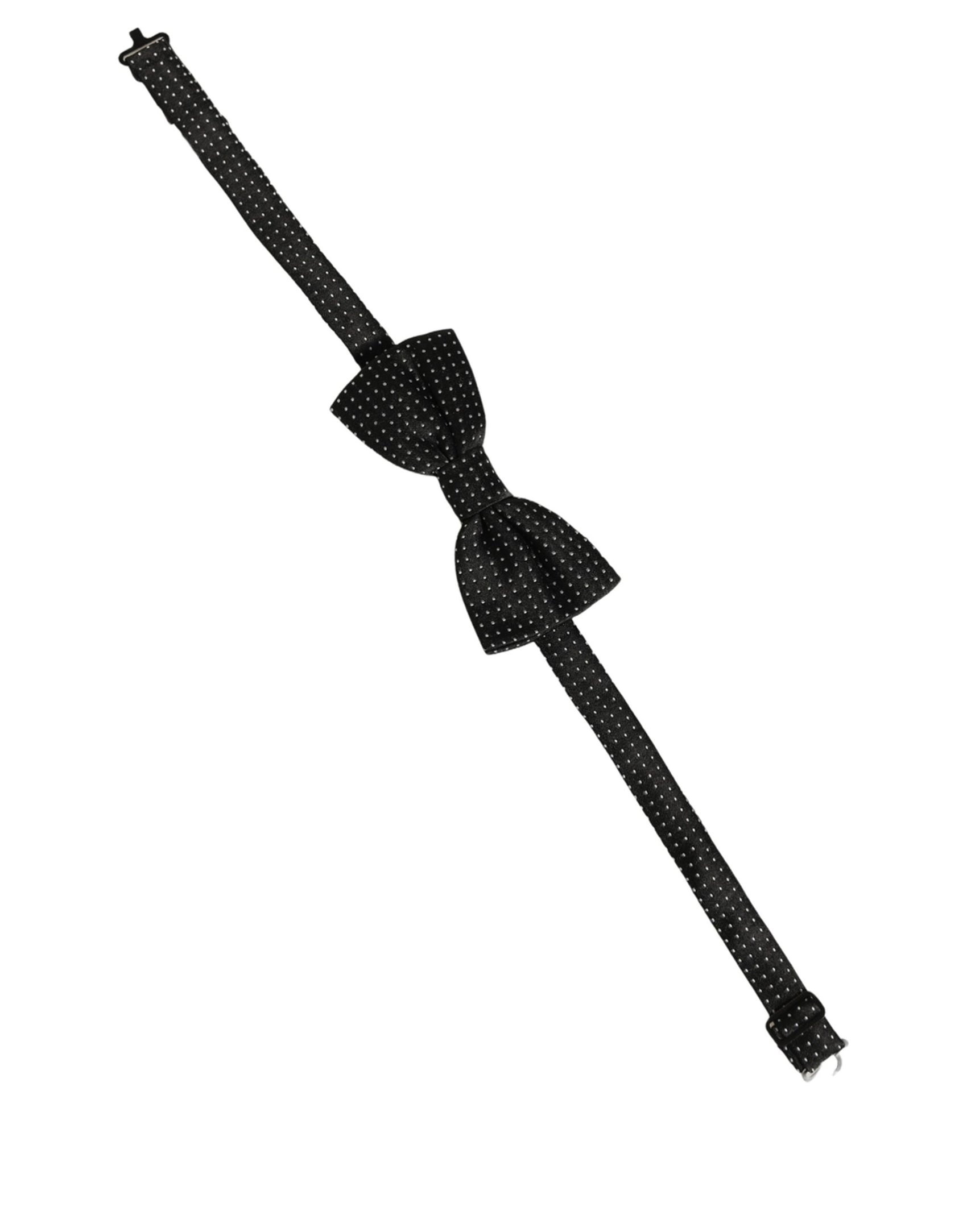 Dolce & Gabbana Men Black White PolkaDot Adjustable Bow Tie