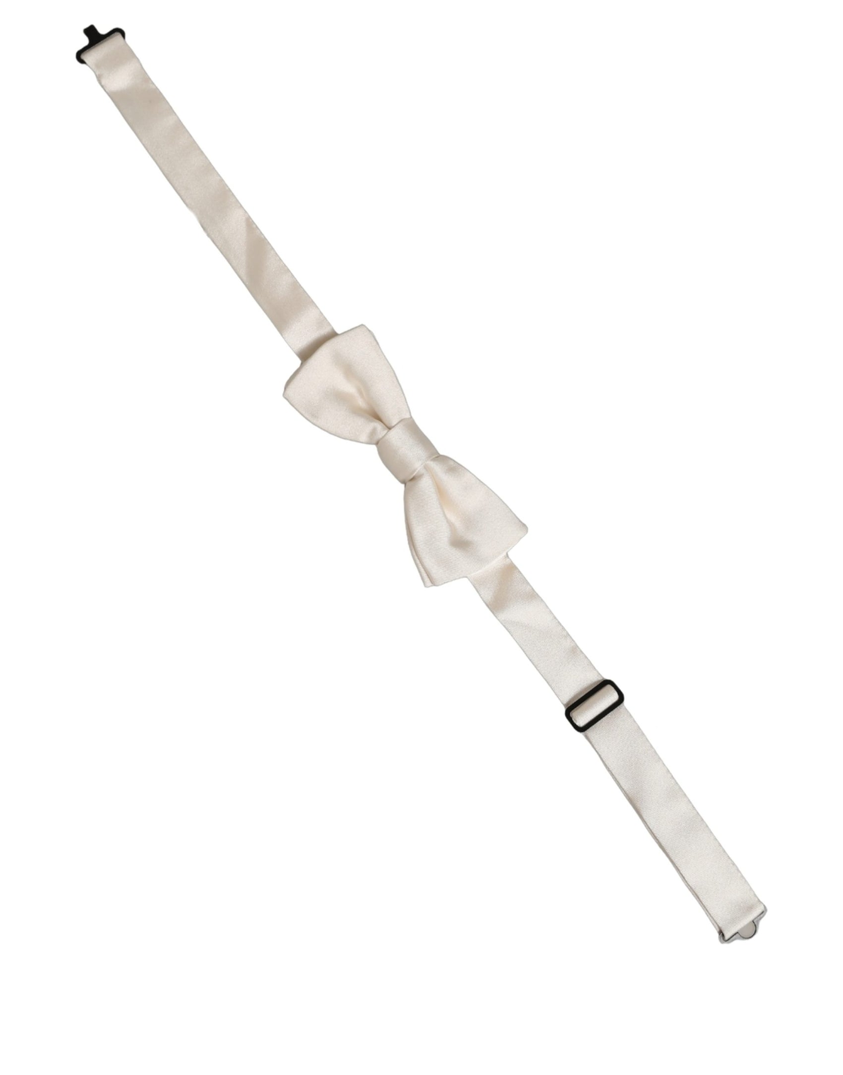 Dolce & Gabbana Men Off White 100% Silk Adjustable Neck Papillon Bow Tie
