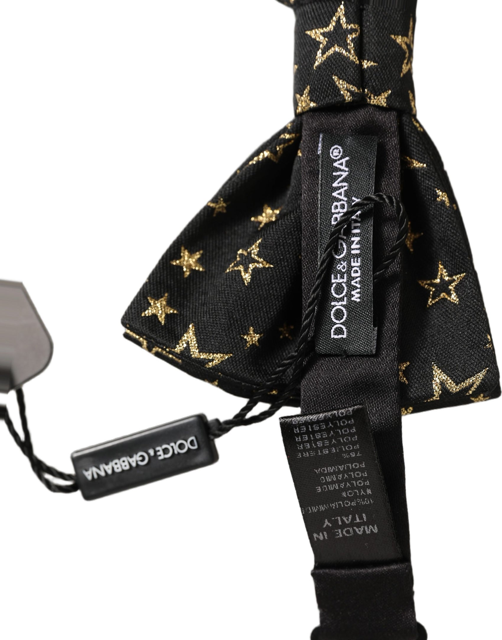 Dolce & Gabbana Men Black Star 100% Silk Adjustable Neck Papillon Bow Tie