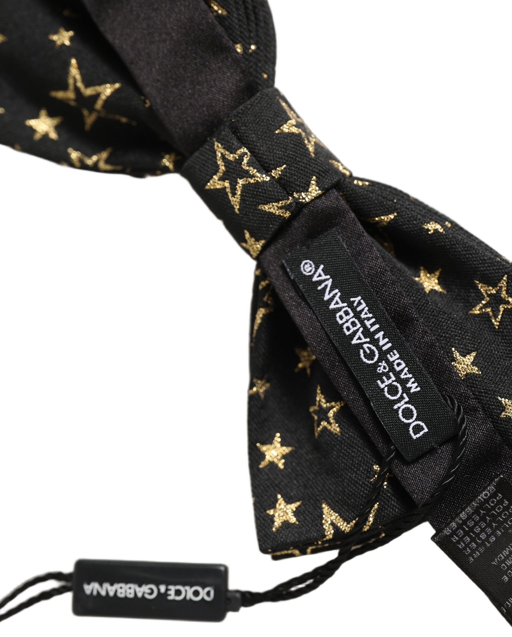 Dolce & Gabbana Men Black Star 100% Silk Adjustable Neck Papillon Bow Tie
