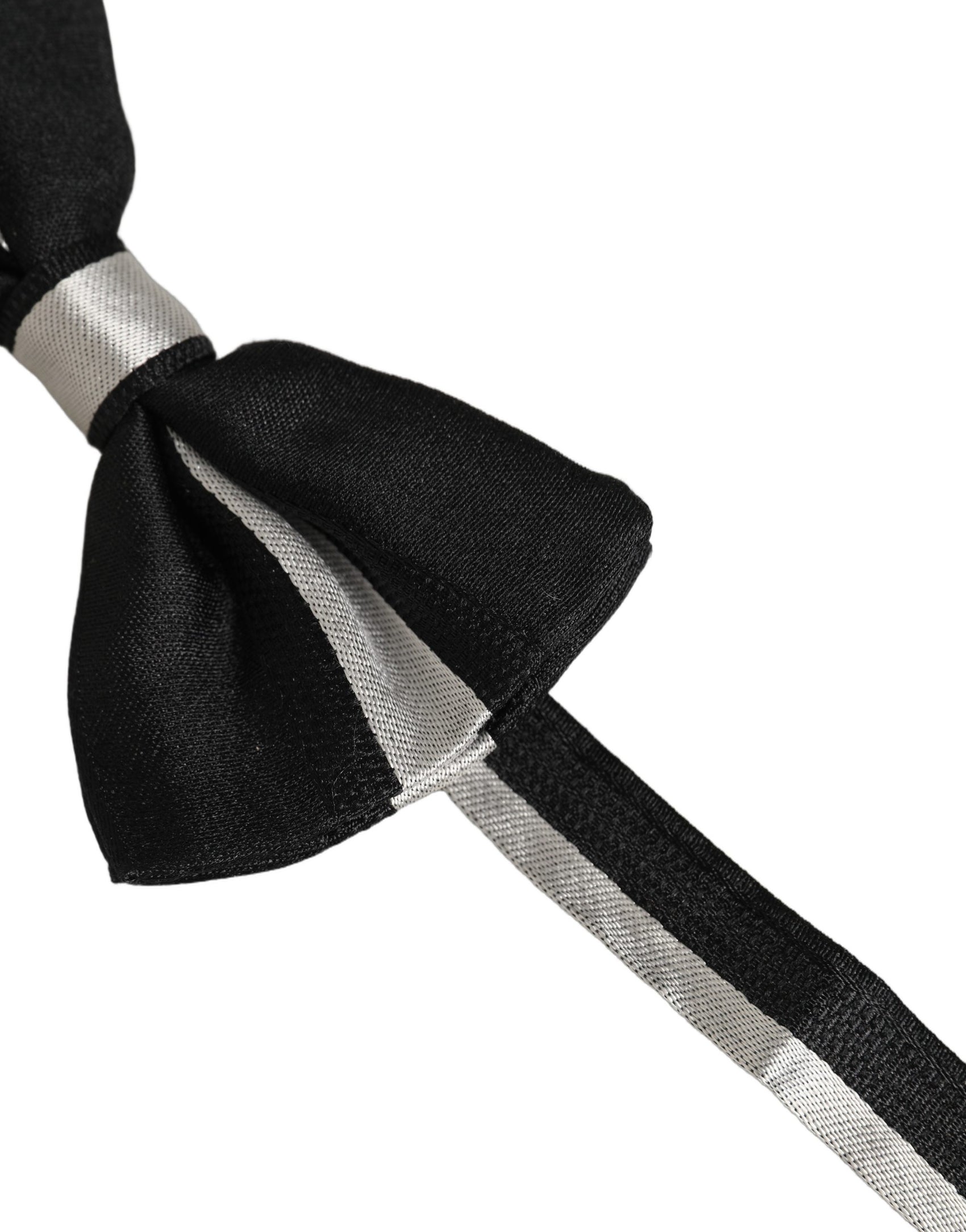 Dolce & Gabbana Black Silver 100% Silk Adjustable Neck Papillon Bow Tie