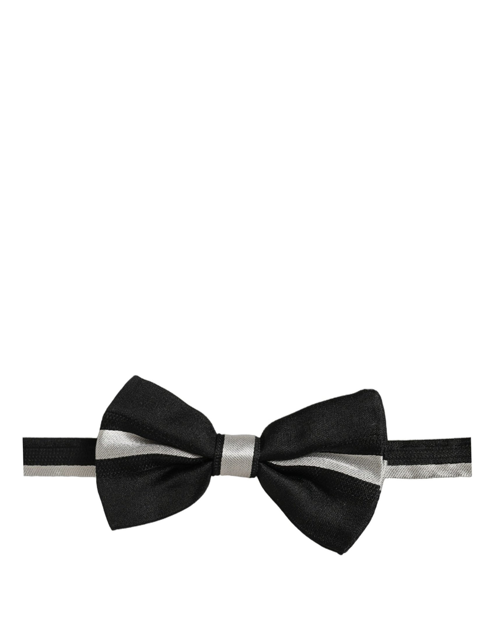 Dolce & Gabbana Black Silver 100% Silk Adjustable Neck Papillon Bow Tie