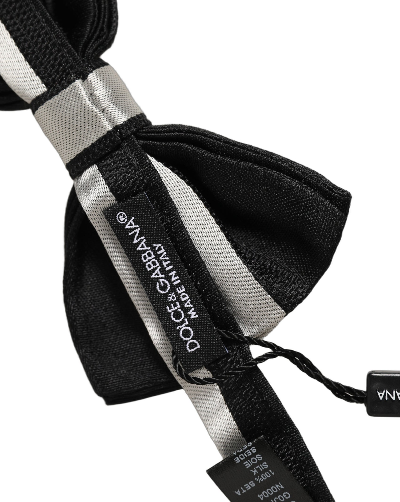 Dolce & Gabbana Black Silver 100% Silk Adjustable Neck Papillon Bow Tie