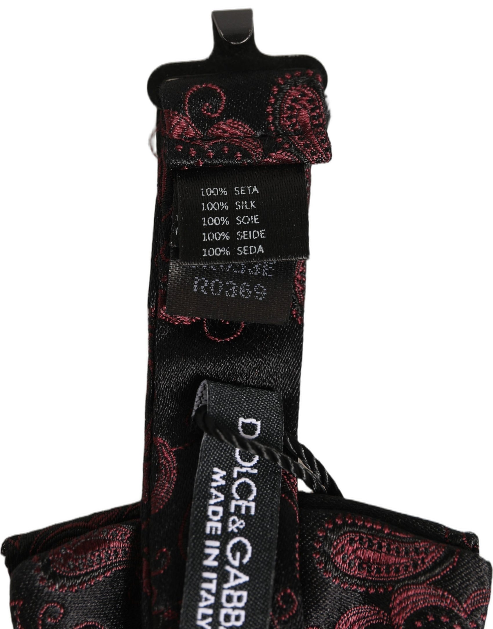 Dolce & Gabbana Burgundy Paisley Silk Adjustable Neck Papillon Bow Tie