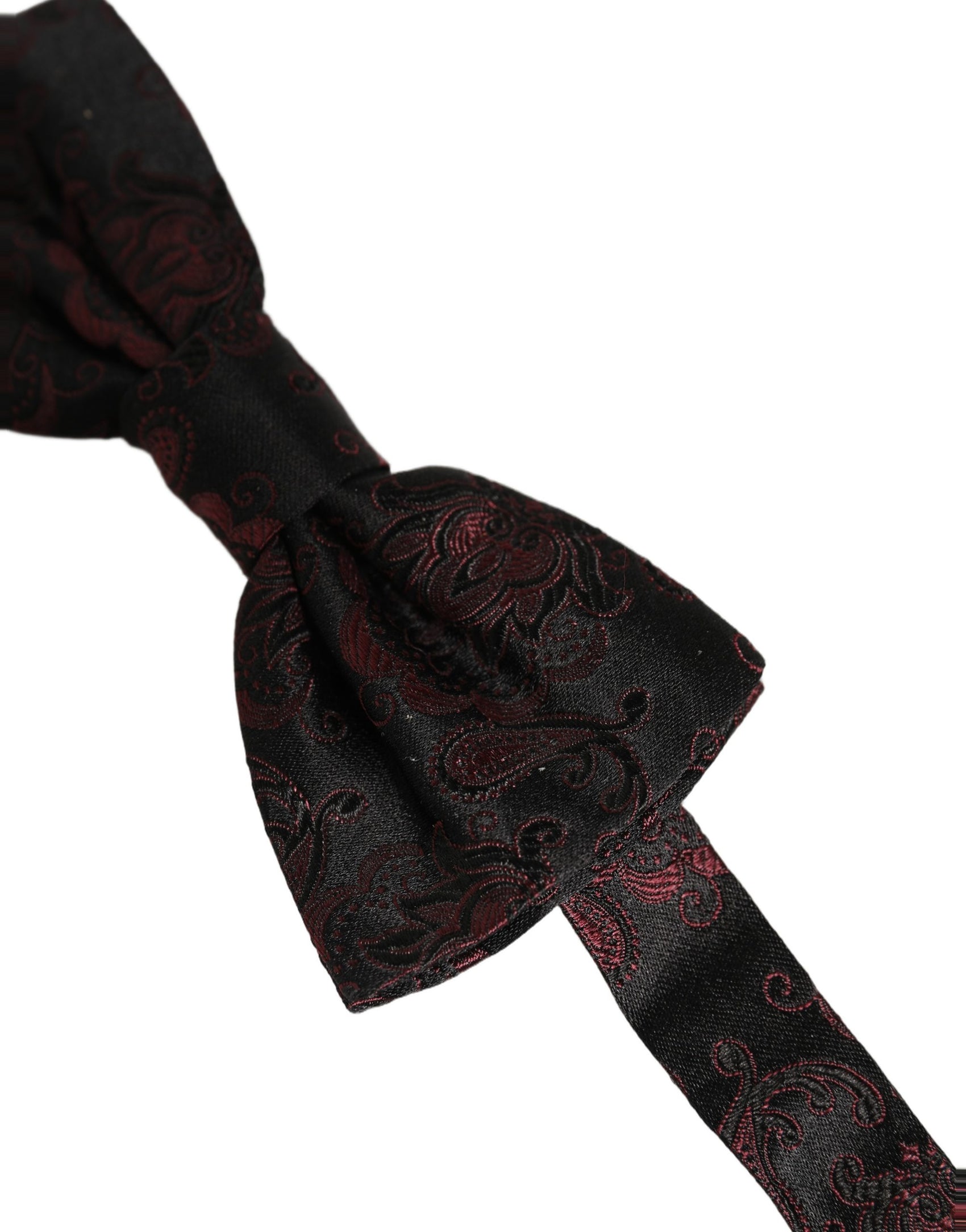 Dolce & Gabbana Burgundy Paisley Silk Adjustable Neck Papillon Bow Tie