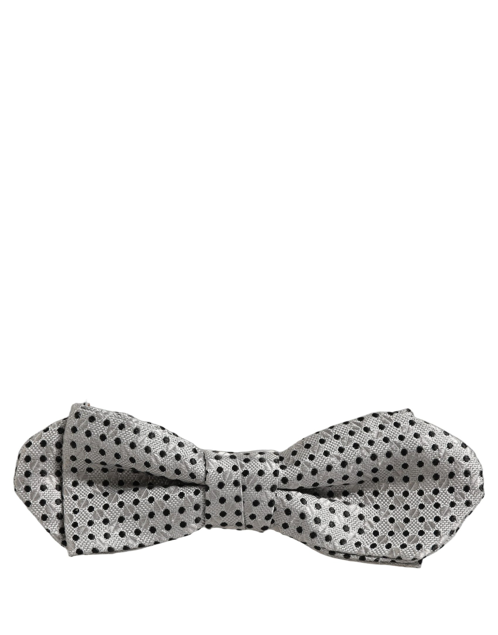 Dolce & Gabbana Men Silver Black Polka Dot Adjustable Neck Papillon Bow Tie