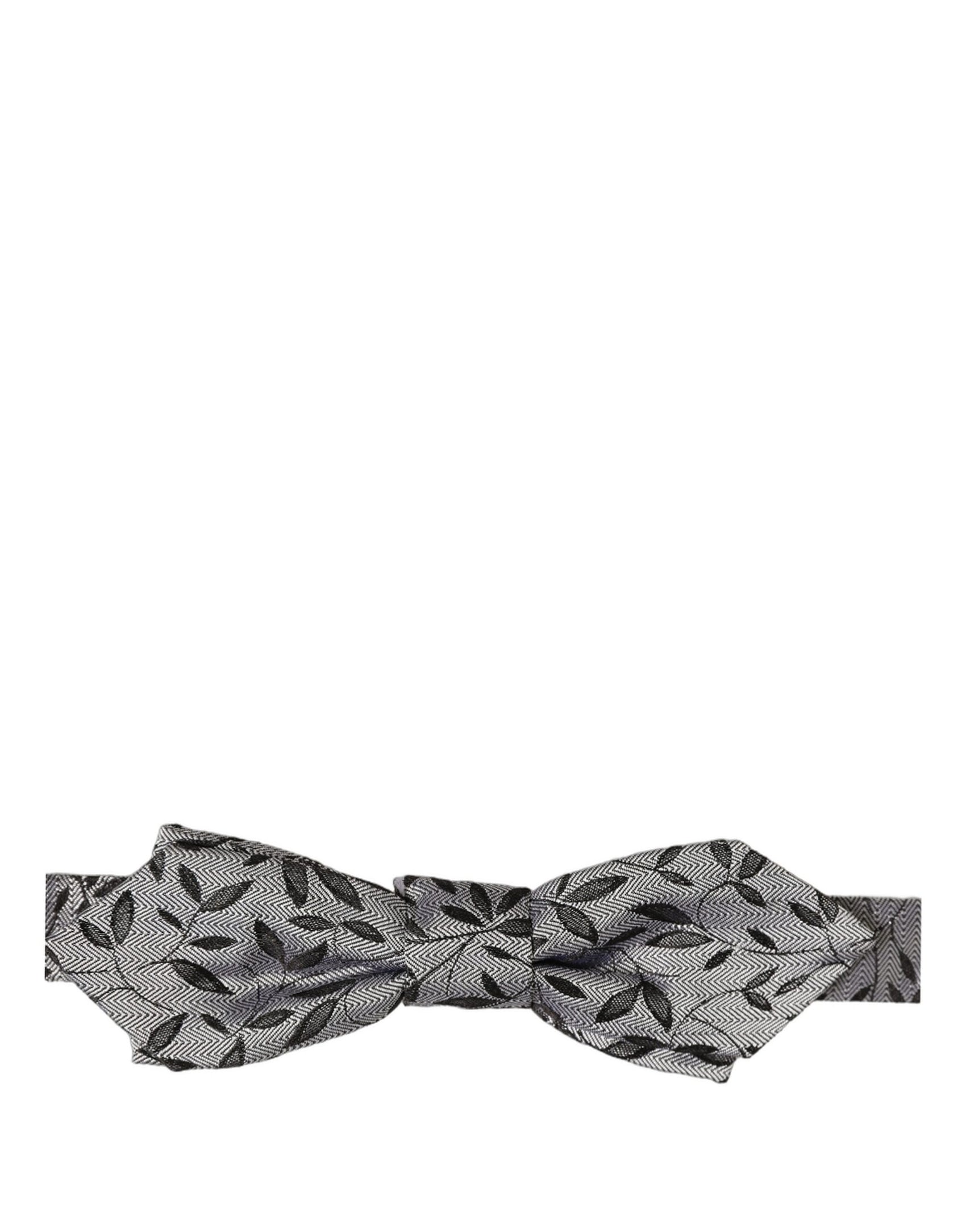 Dolce & Gabbana Men Gray Abstract Silk Adjustable Neck Papillon Bow Tie