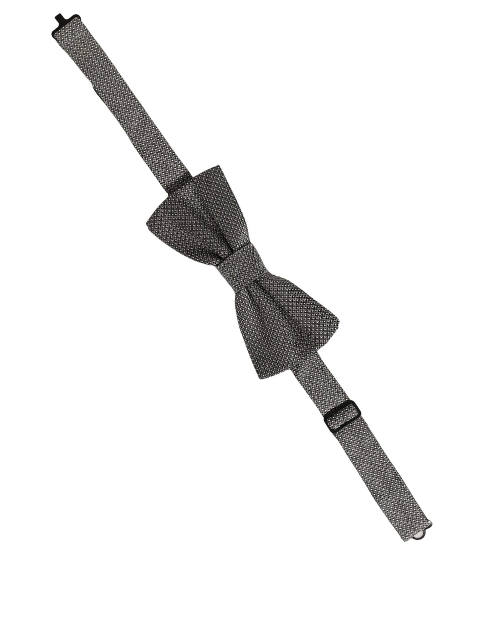 Dolce & Gabbana Men Gray Silk Patterned Adjustable Neck Papillon Bow Tie