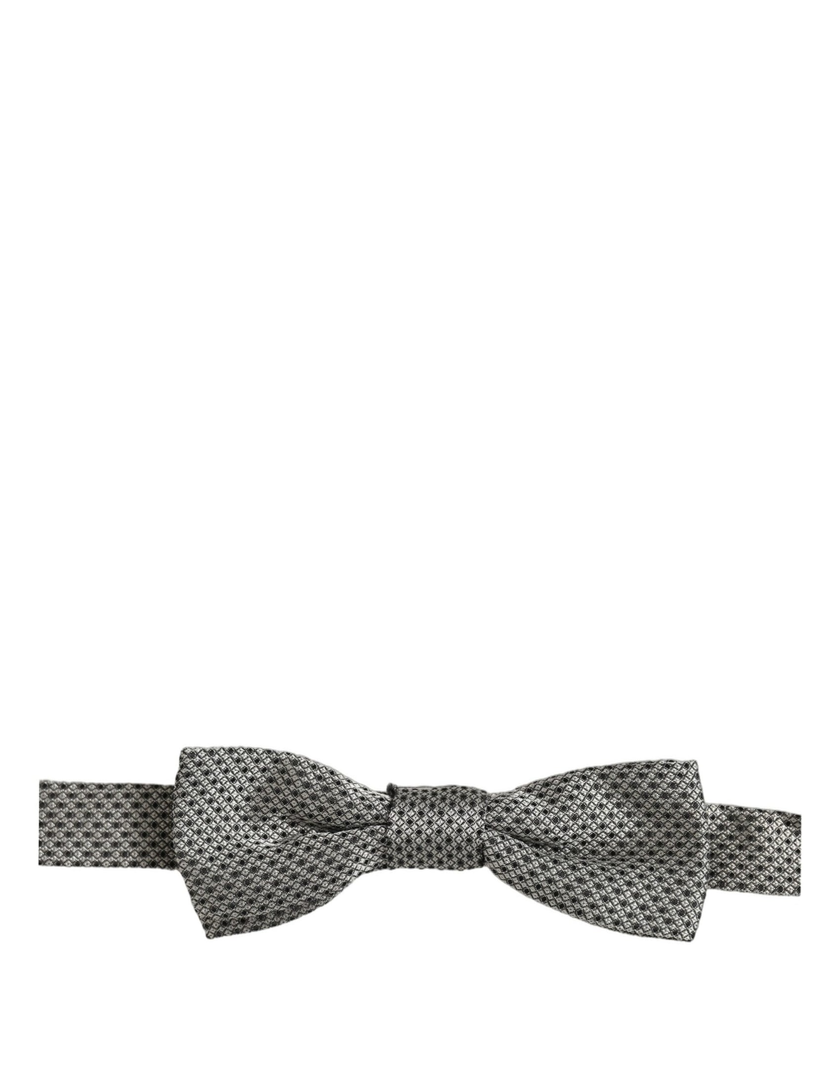 Dolce & Gabbana Men Gray Silk Patterned Adjustable Neck Papillon Bow Tie
