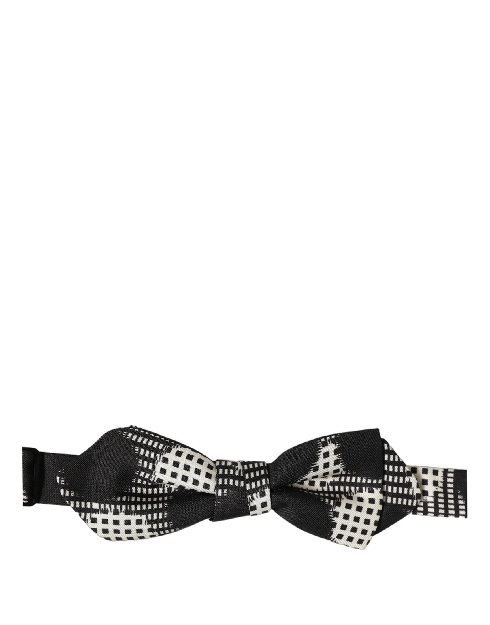 Dolce & Gabbana Black White Checkered Adjustable Neck Papillon Bow Tie