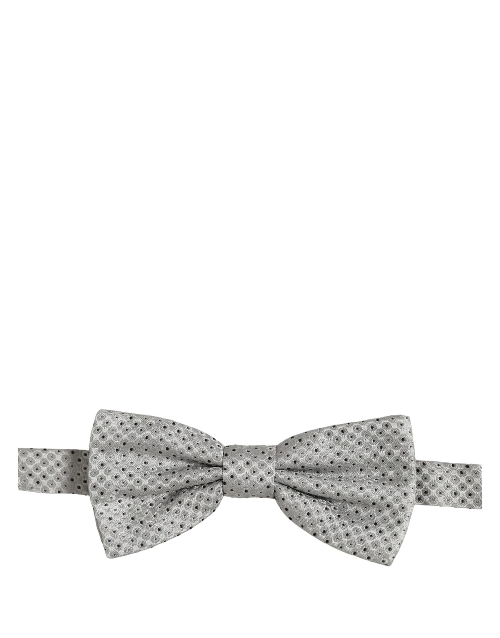 Dolce & Gabbana Men Black Gray Polka Dot Adjustable Neck Papillon Bow Tie
