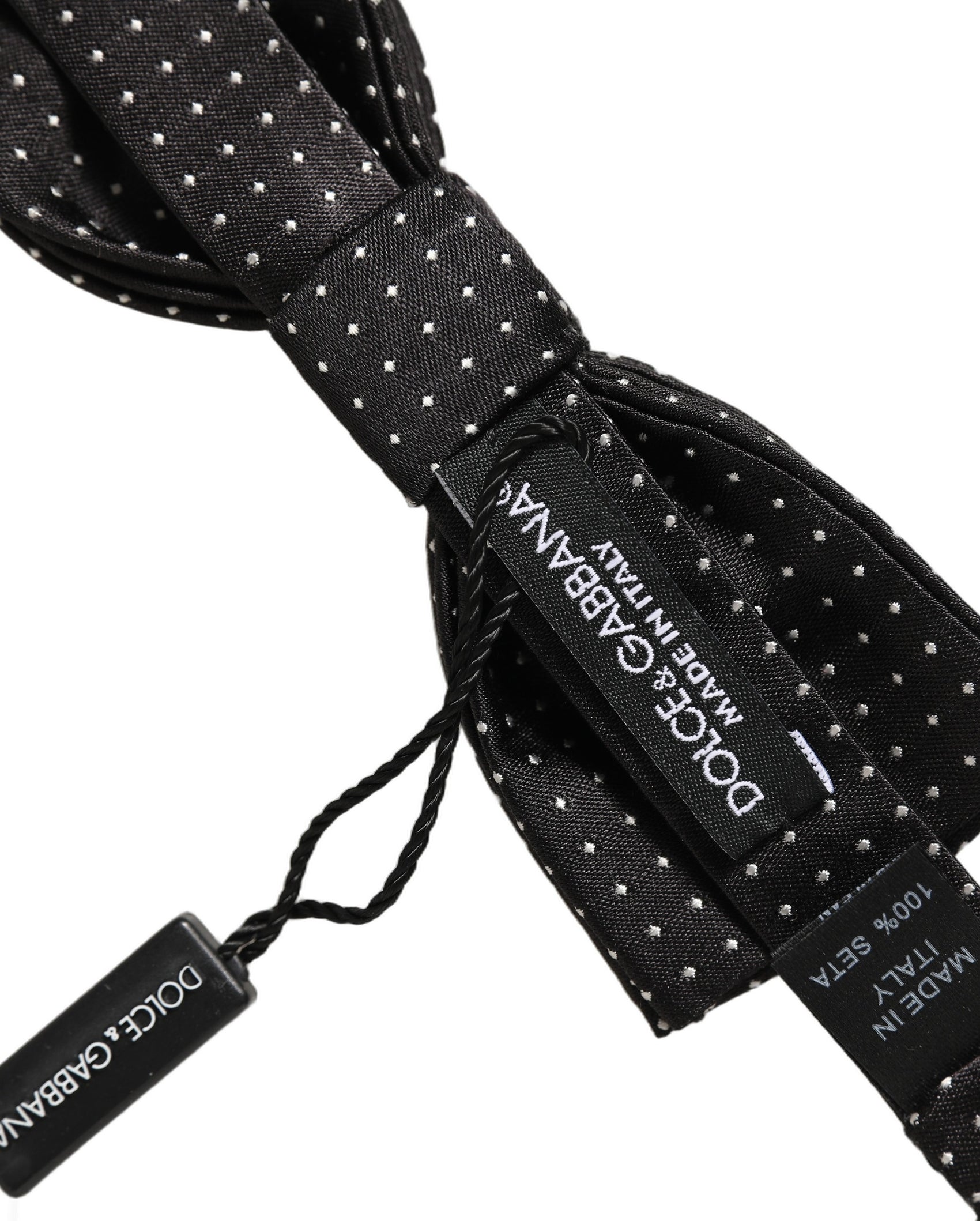Dolce & Gabbana Black White Polka Dot Adjustable Neck Papillon Bow Tie