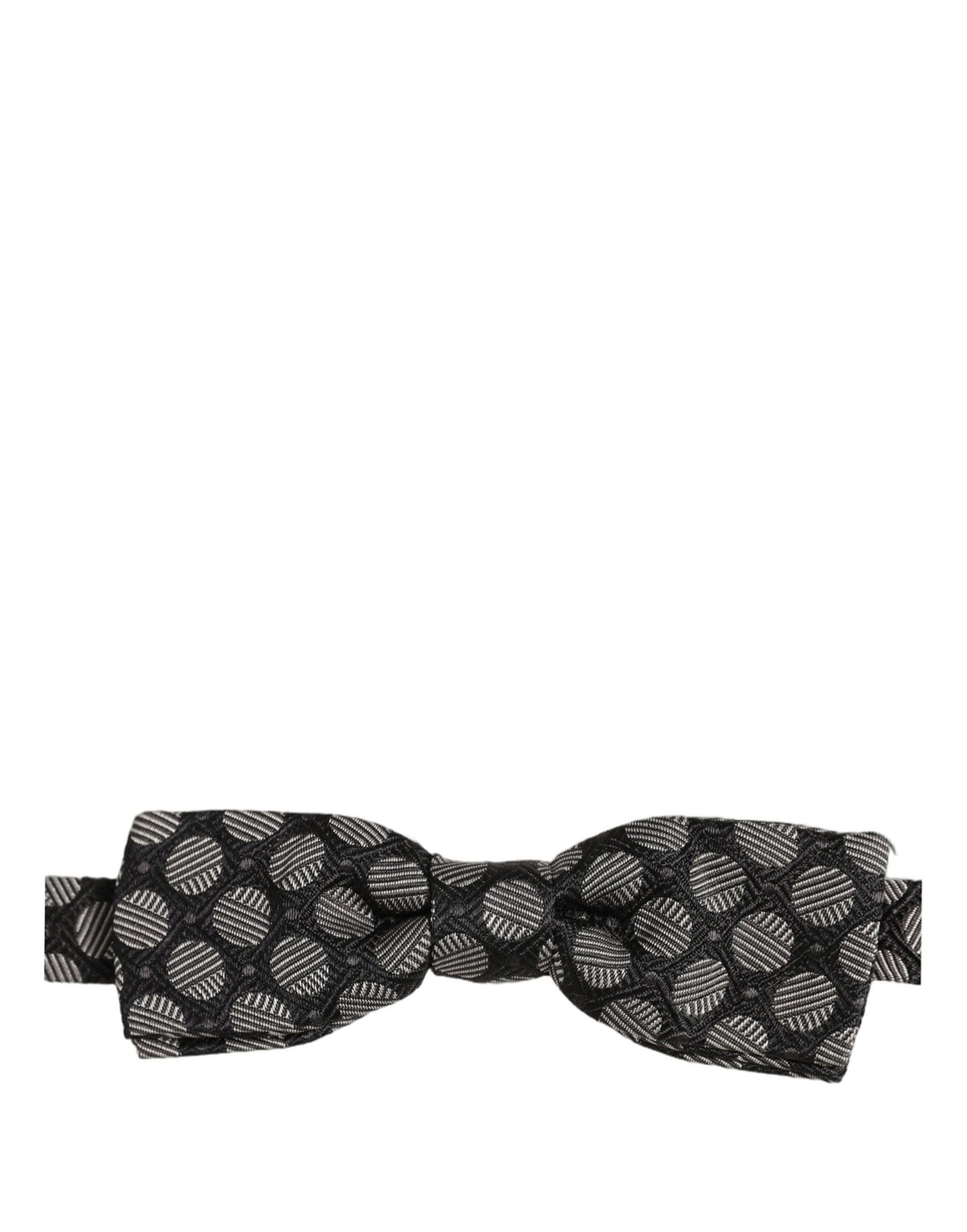 Dolce & Gabbana Black White Geometric Silk Adjustable Neck Papillon Bow Tie