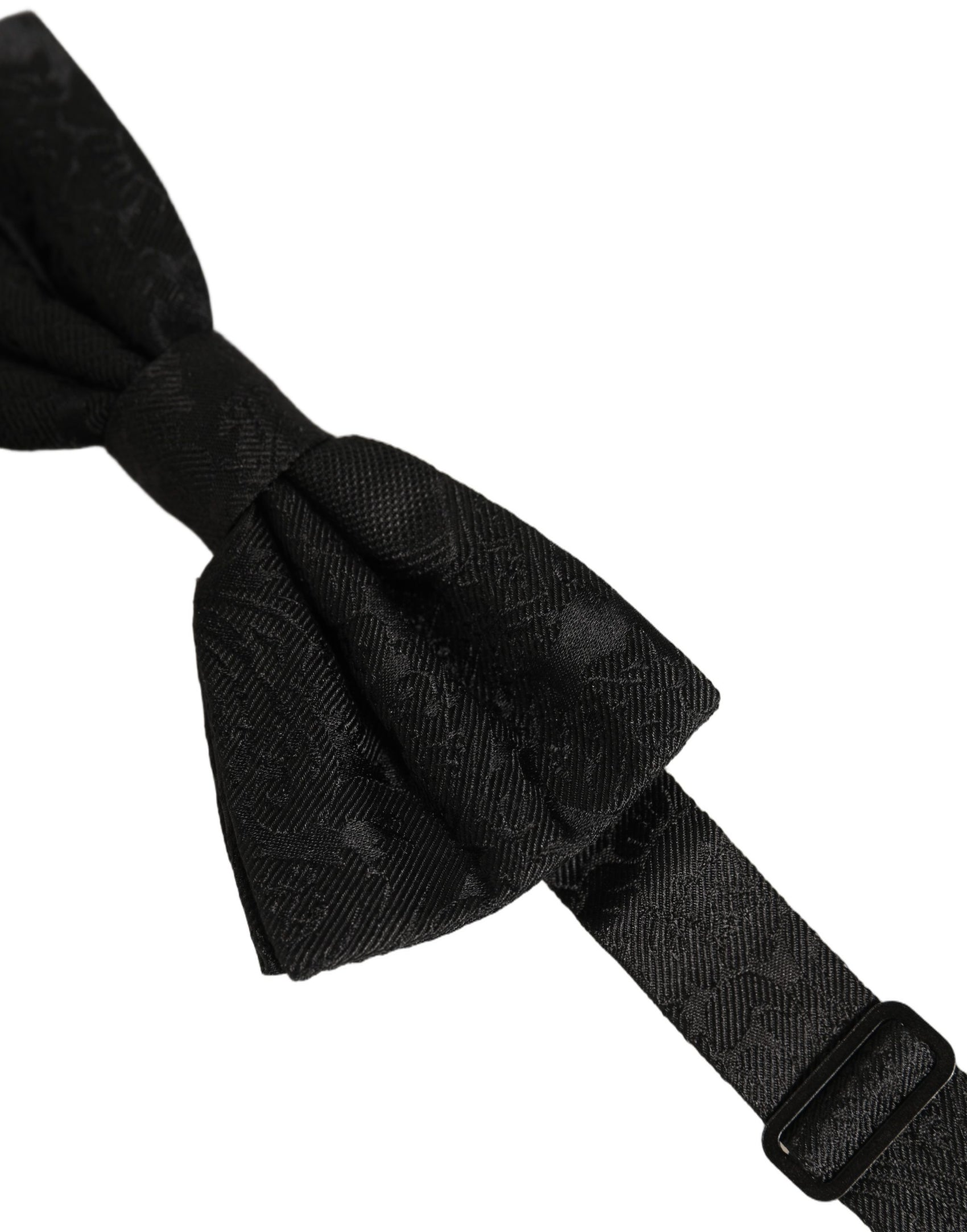 Dolce & Gabbana Men Black Paisley Silk Adjustable Neck Papillon Bow Tie