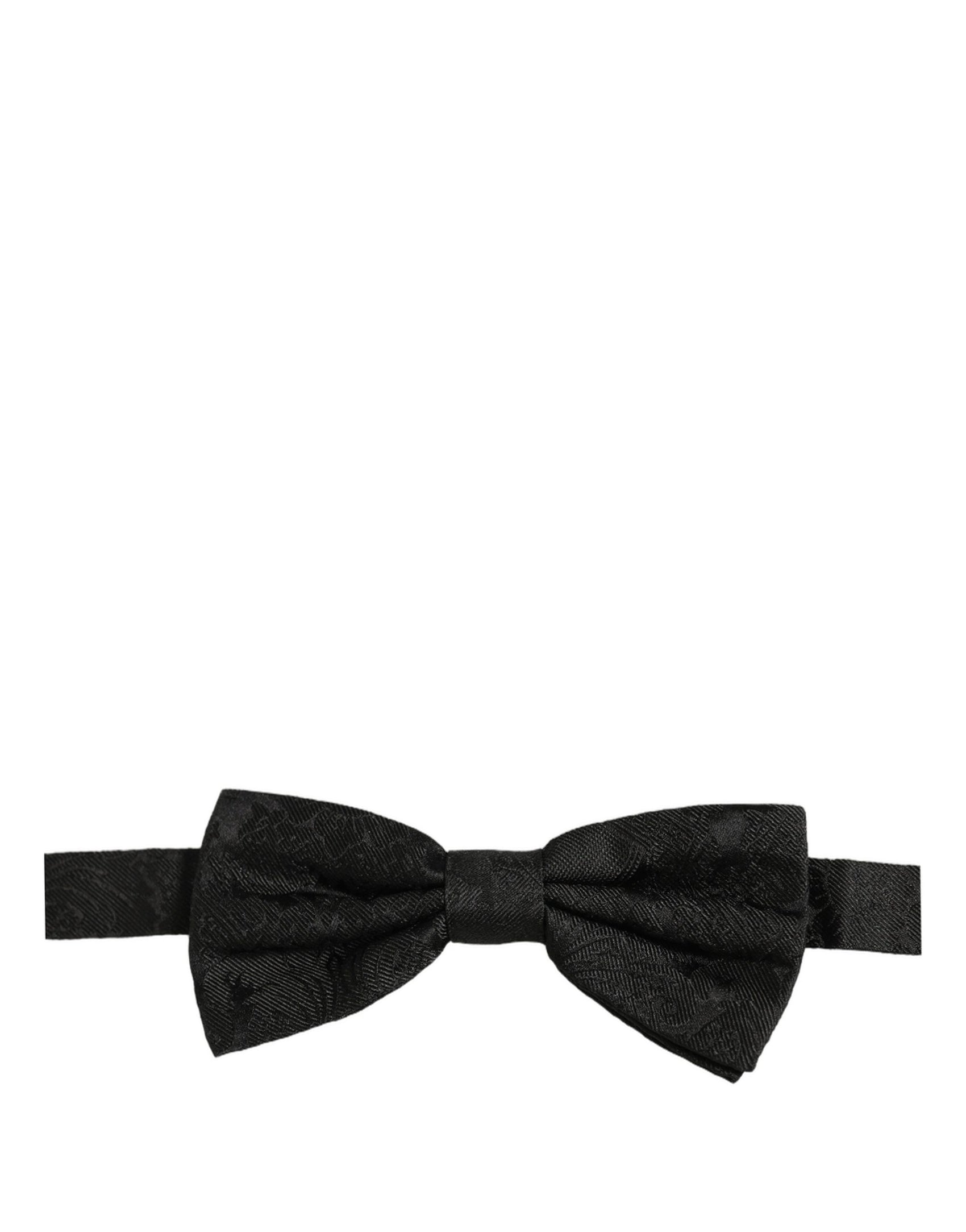 Dolce & Gabbana Men Black Paisley Silk Adjustable Neck Papillon Bow Tie