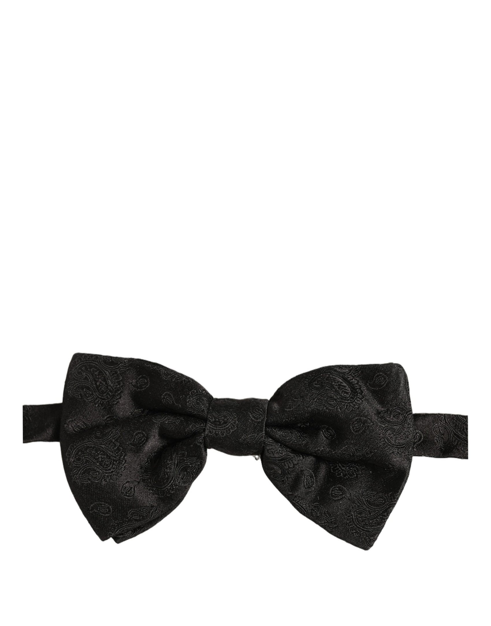 Dolce & Gabbana Men Black Paisley Silk Adjustable Neck Papillon Bow Tie