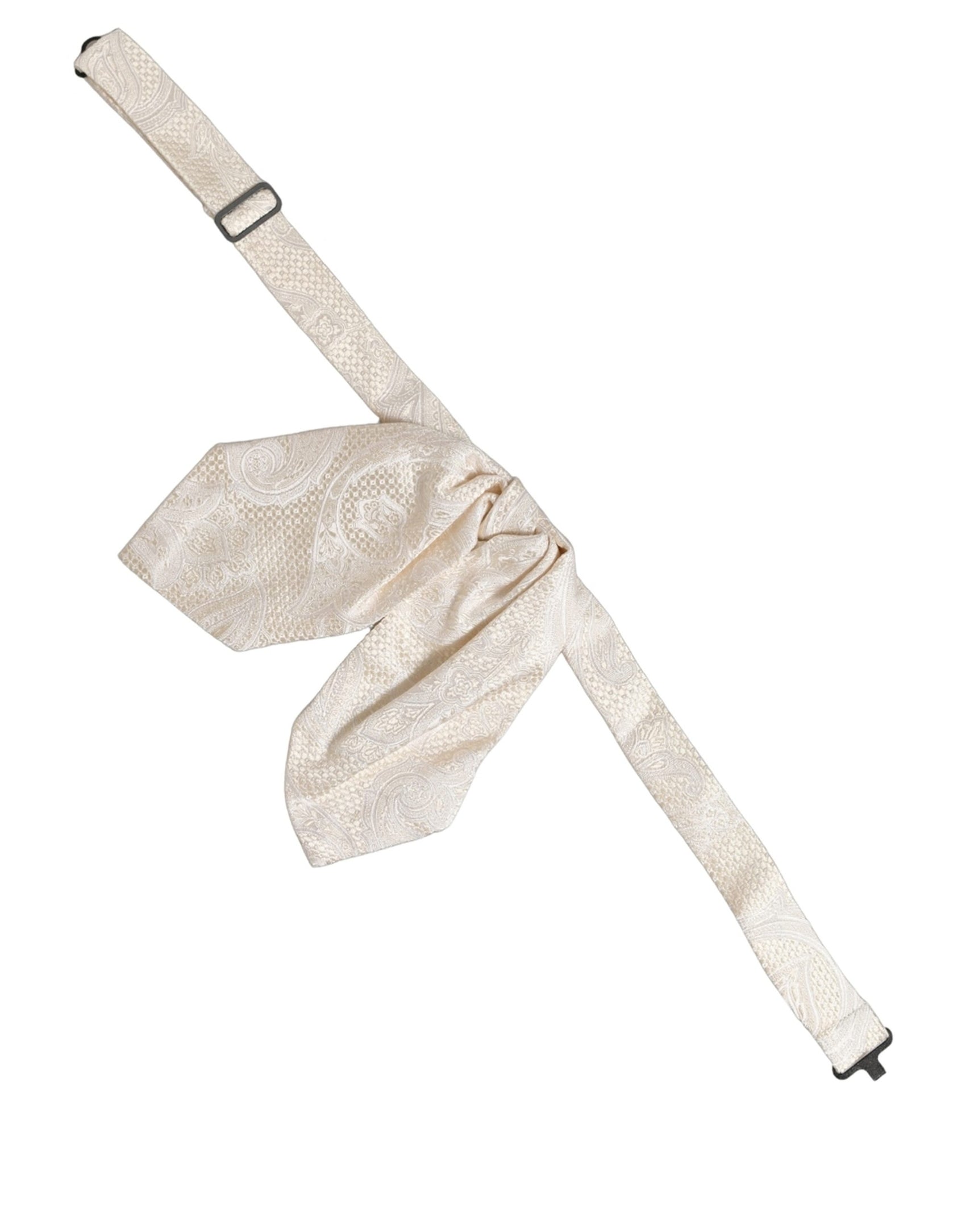 Dolce & Gabbana Men Ivory Paisley SIlk Adjustable Neck Papillon Bow Tie
