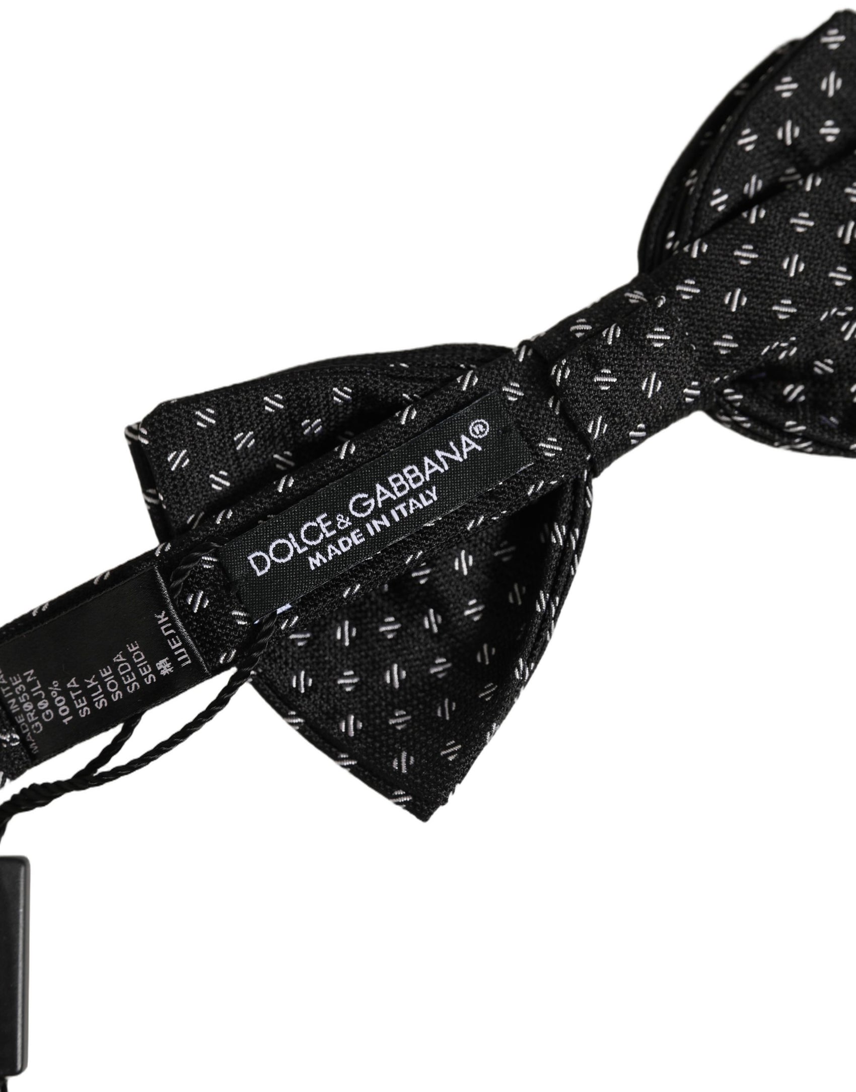 Dolce & Gabbana Men Black Patterned Adjustable Neck Papillon Bow Tie