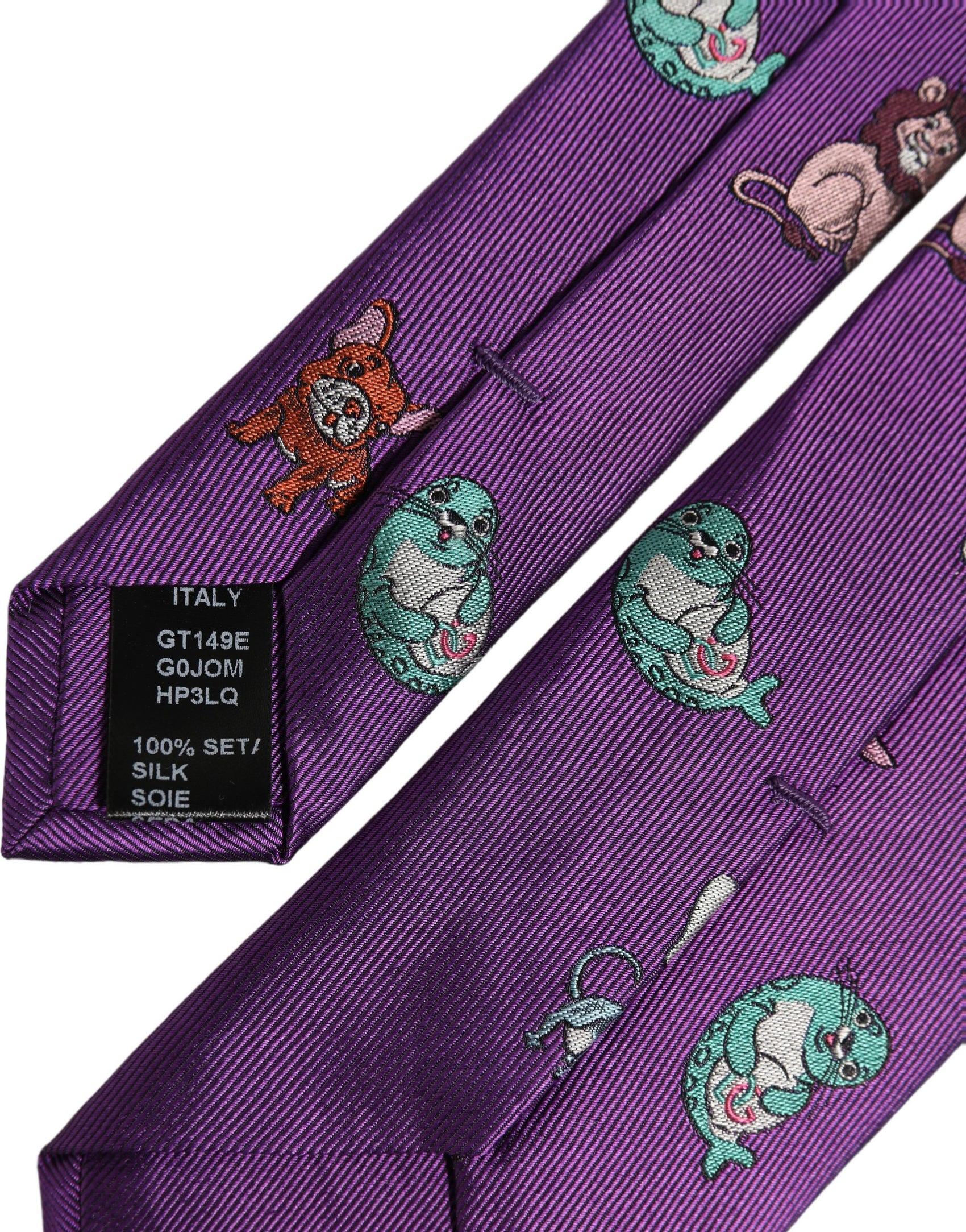 Dolce & Gabbana Men Purple Animal Print Adjustable Tied Necktie Tie