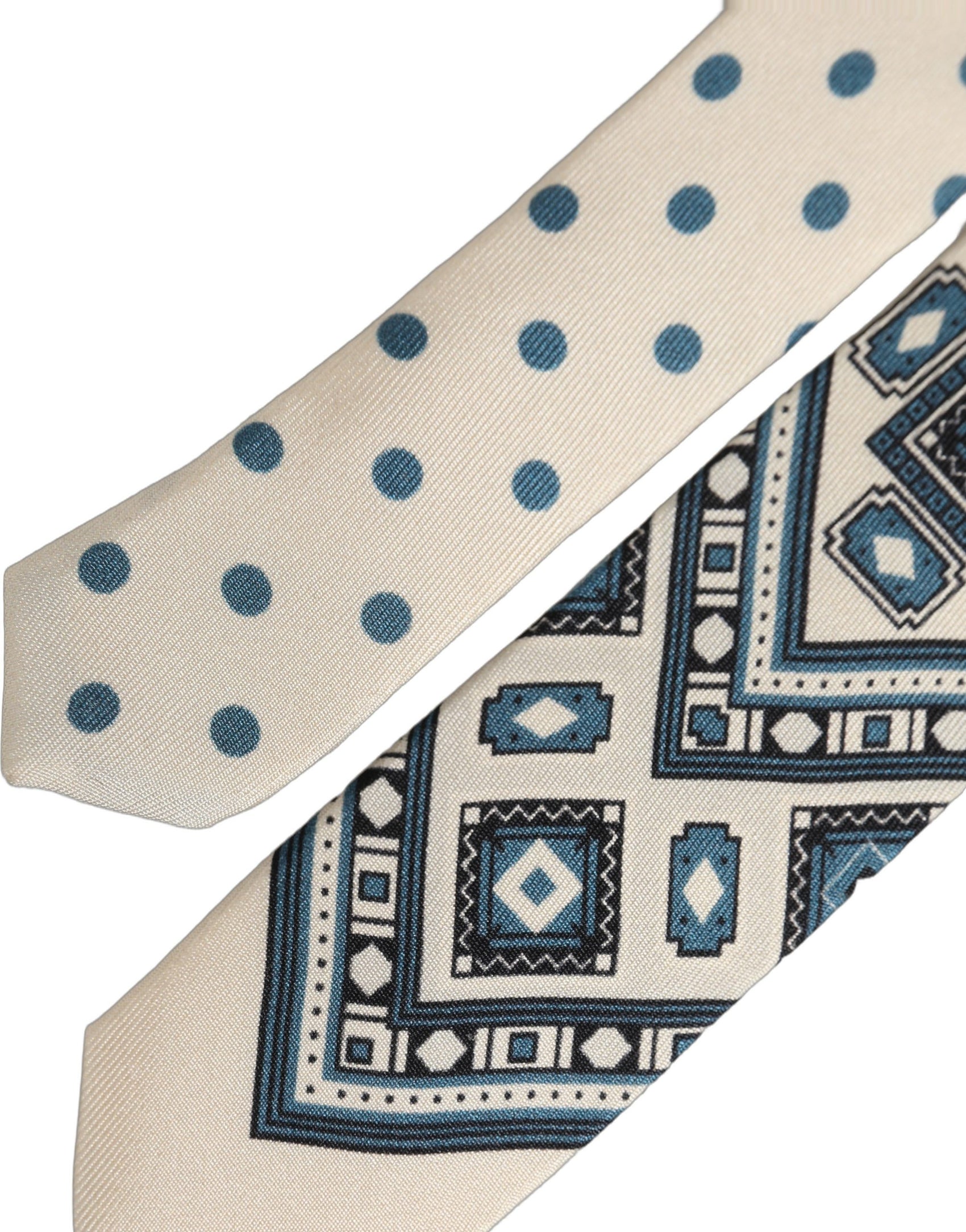 Dolce & Gabbana Men Off White Blue Geometric Adjustable Tied Necktie Tie