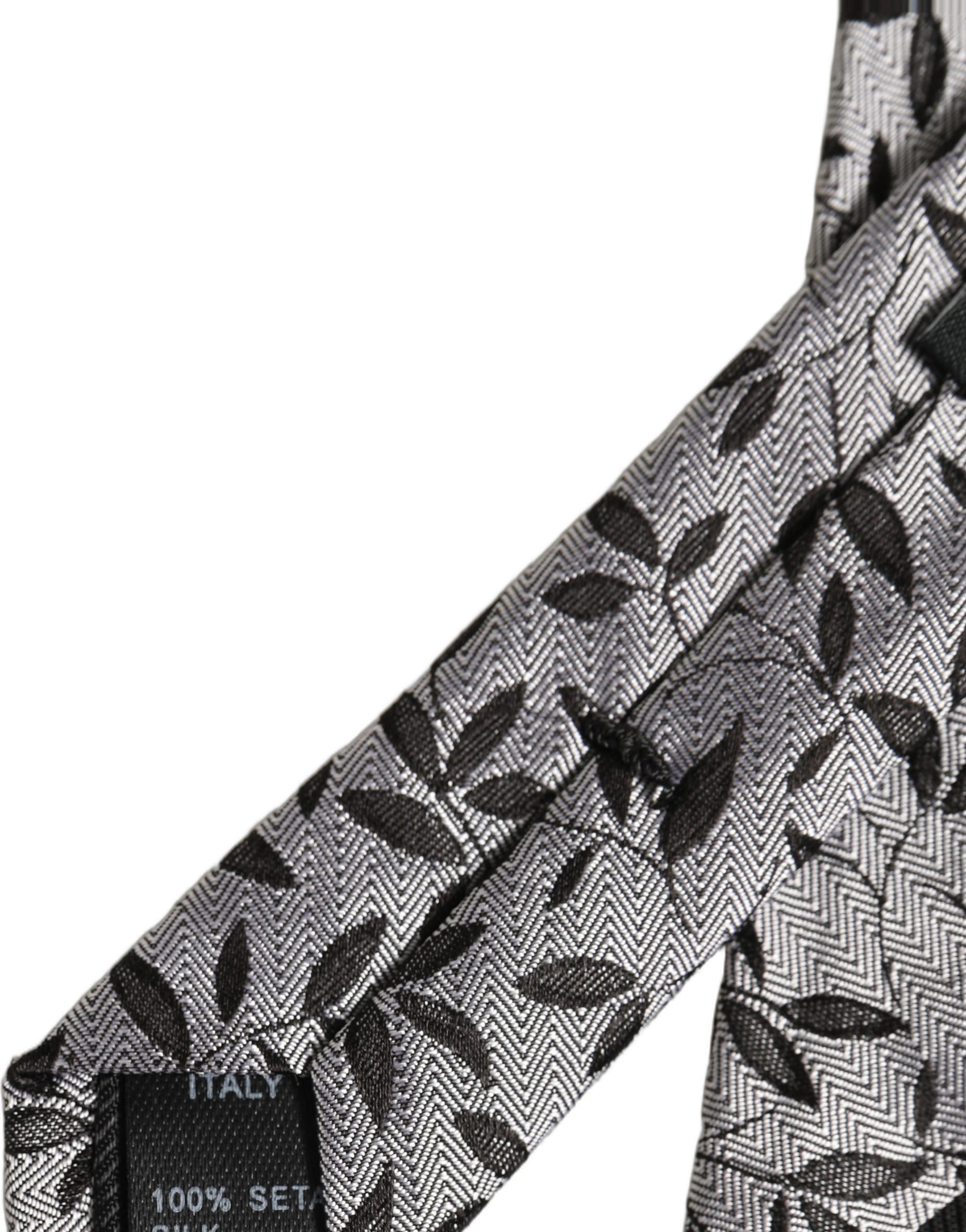 Dolce & Gabbana Men Gray Leaf Pattern Silk Adjustable Tied Necktie Tie