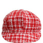 Dolce & Gabbana Red White Tweed Textured Baker Boy Capello Hat