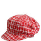 Dolce & Gabbana Red White Tweed Textured Baker Boy Capello Hat
