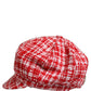 Dolce & Gabbana Red White Tweed Textured Baker Boy Capello Hat