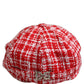 Dolce & Gabbana Red White Tweed Textured Baker Boy Capello Hat
