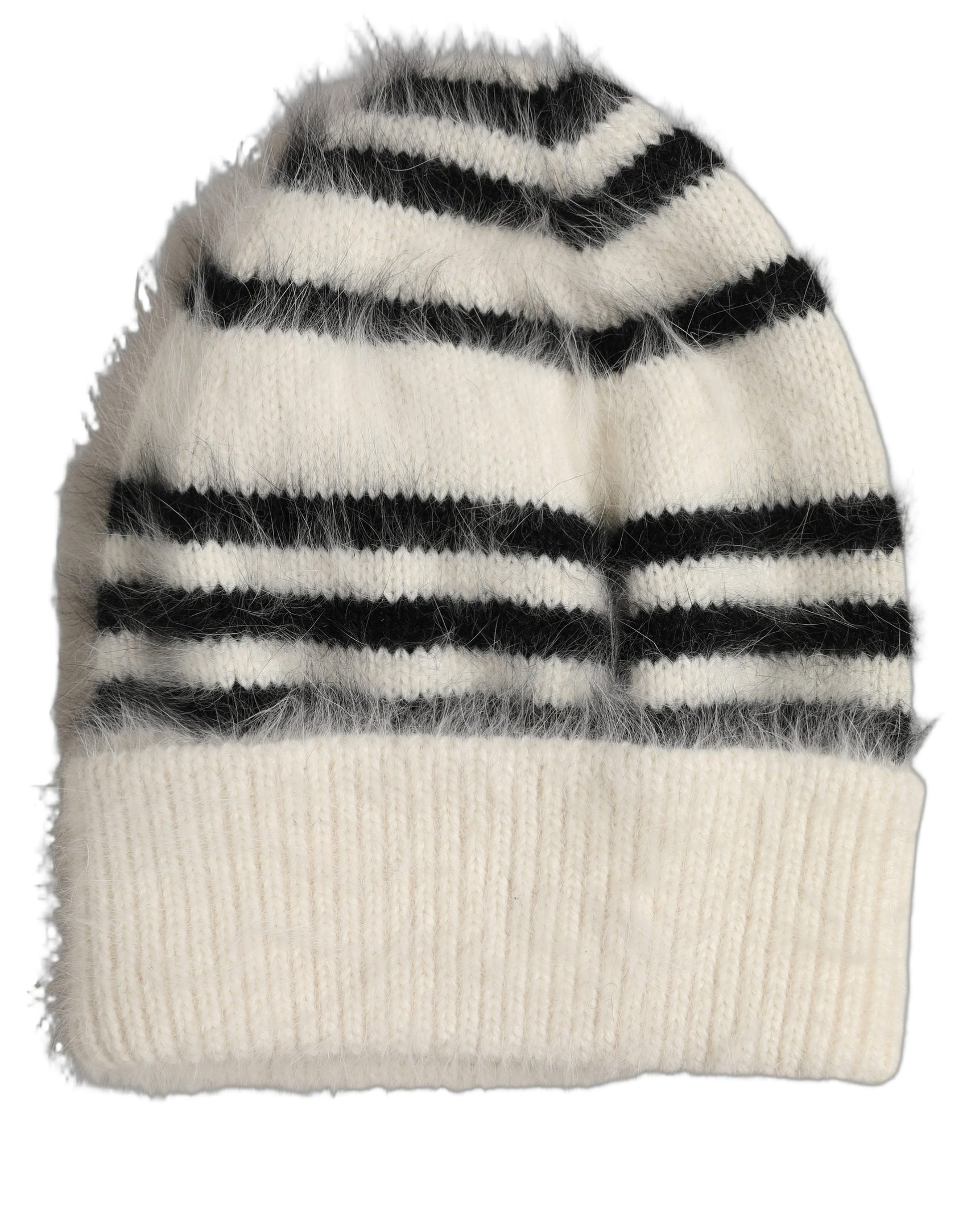 Dolce & Gabbana Black White Striped Angora Knitted Beanie One Size Hat