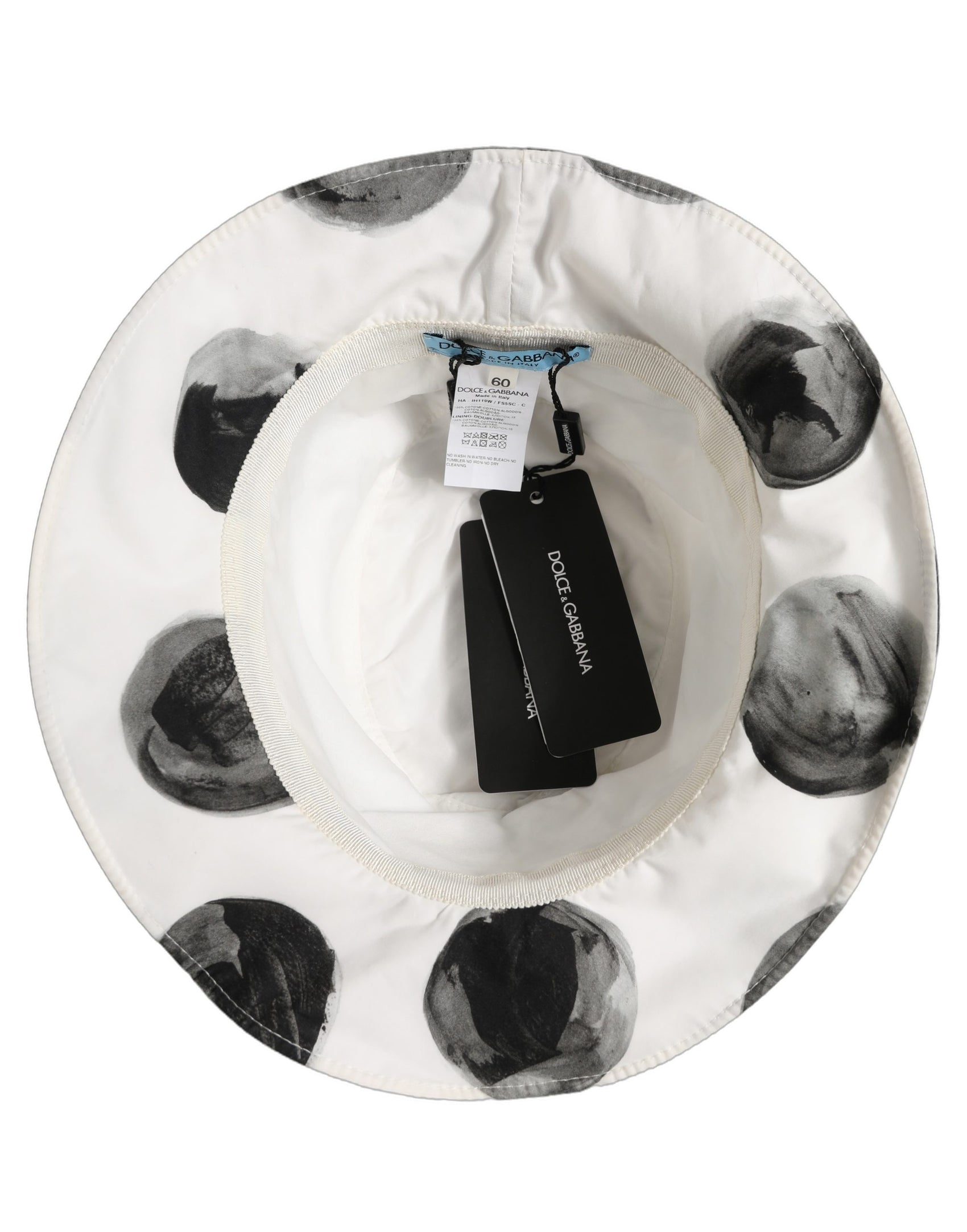 Dolce & Gabbana White Cotton Big Polka Dot Pattern Bucket Hat