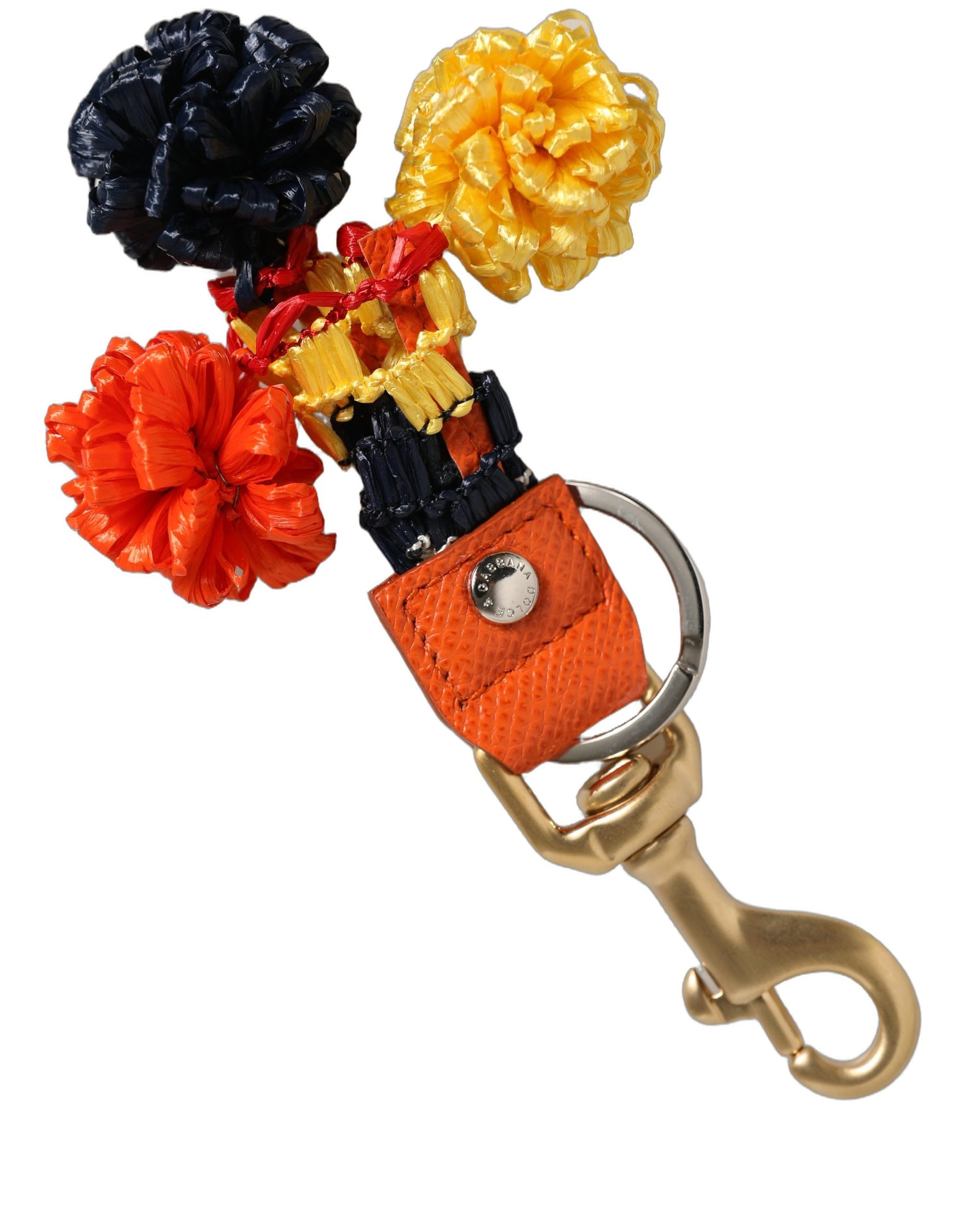 Dolce & Gabbana Raffia Leather Clasp Finder Chain Keyring Multicolor