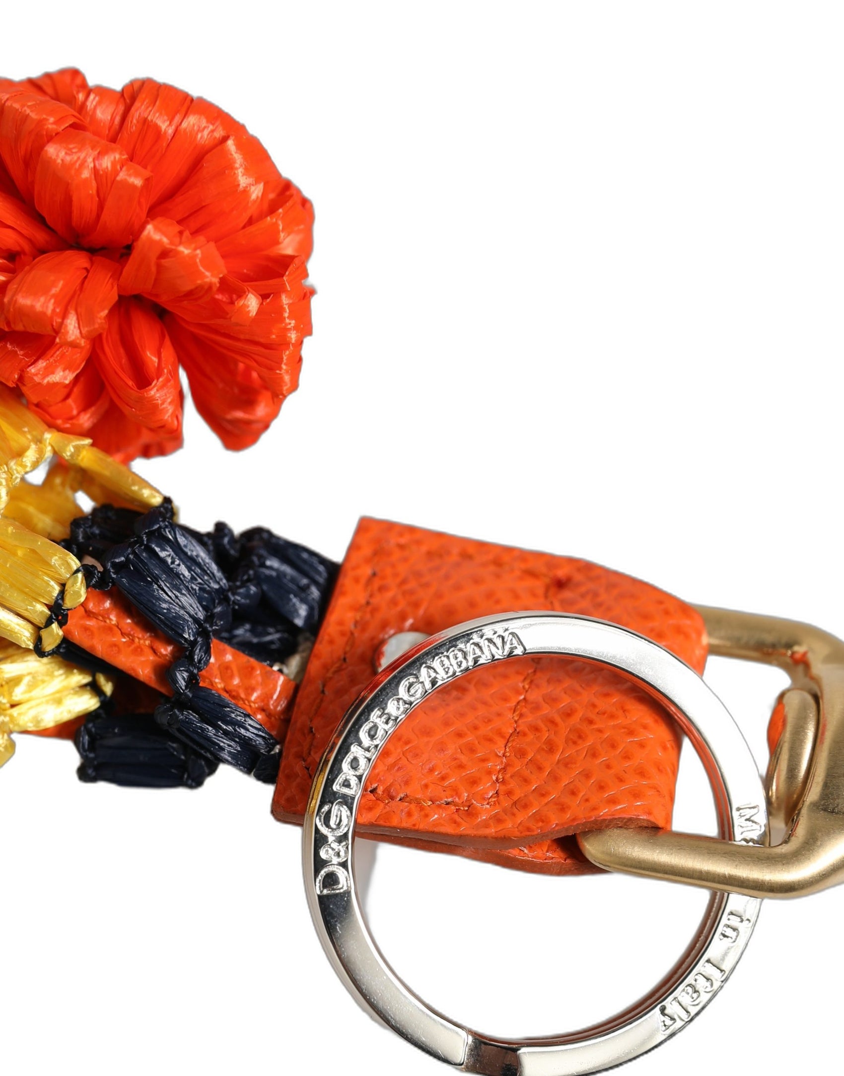 Dolce & Gabbana Raffia Leather Clasp Finder Chain Keyring Multicolor
