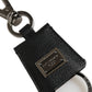 Dolce & Gabbana Black Dauphine Leather Silver Metal Logo Plaque Keyring