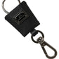 Dolce & Gabbana Black Dauphine Leather Silver Metal Logo Plaque Keyring