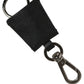 Dolce & Gabbana Black Dauphine Leather Silver Metal Logo Plaque Keyring