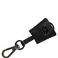 Dolce & Gabbana Black Dauphine Leather Silver Metal Logo Plaque Keyring