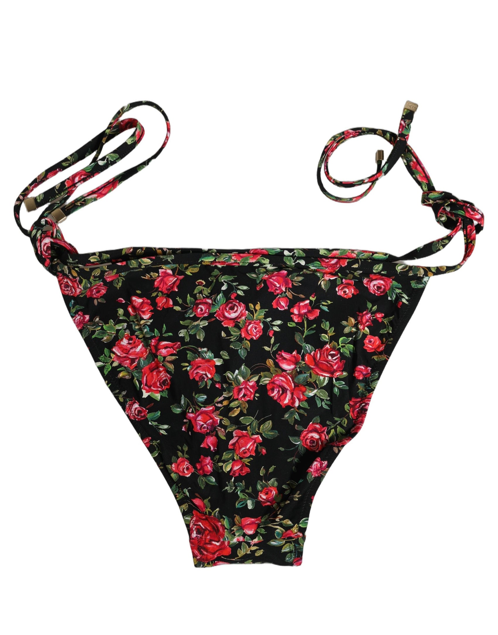 Dolce & Gabbana Black Floral Print Nylon Beachwear Bikini Bottom