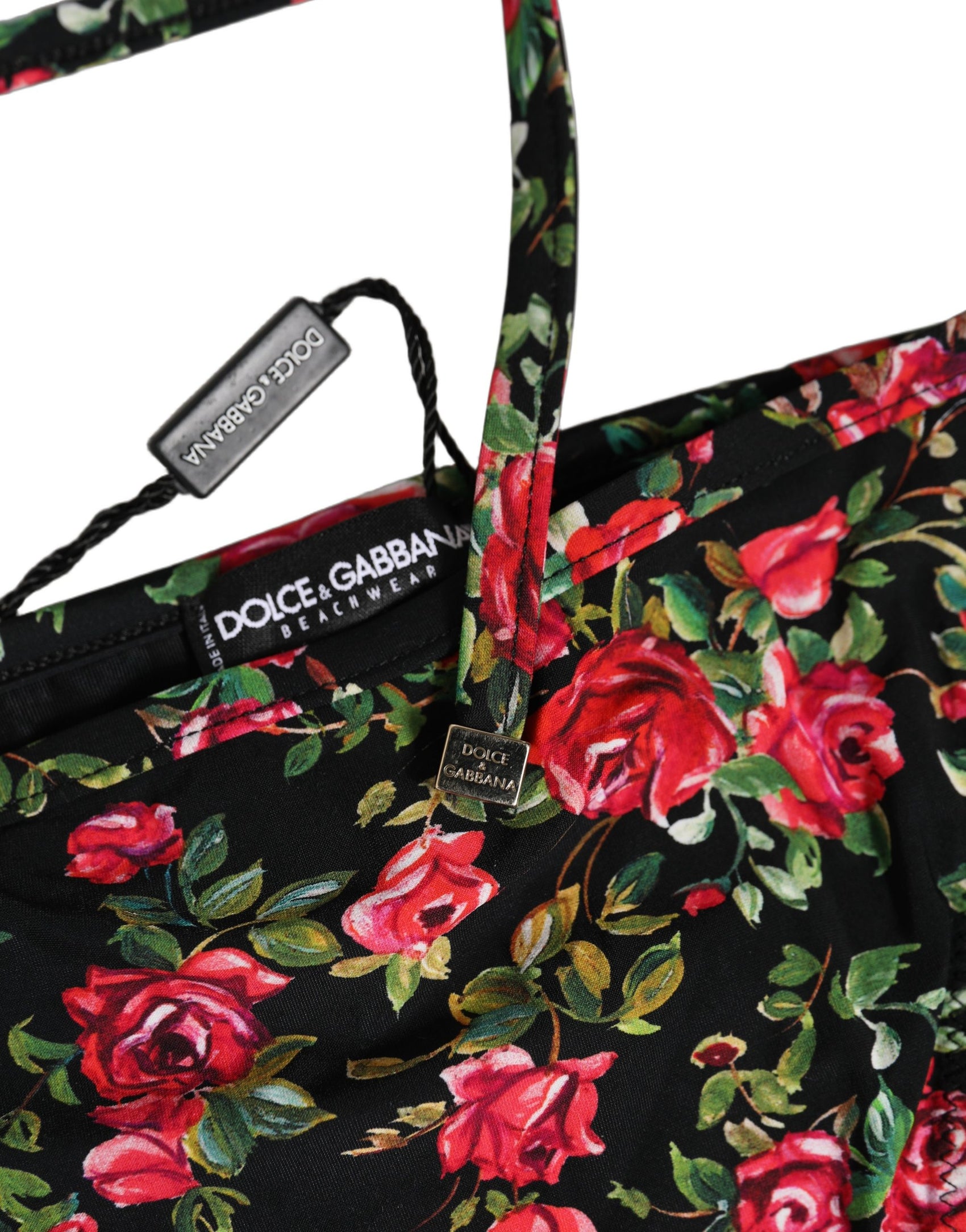 Dolce & Gabbana Black Floral Print Nylon Beachwear Bikini Bottom