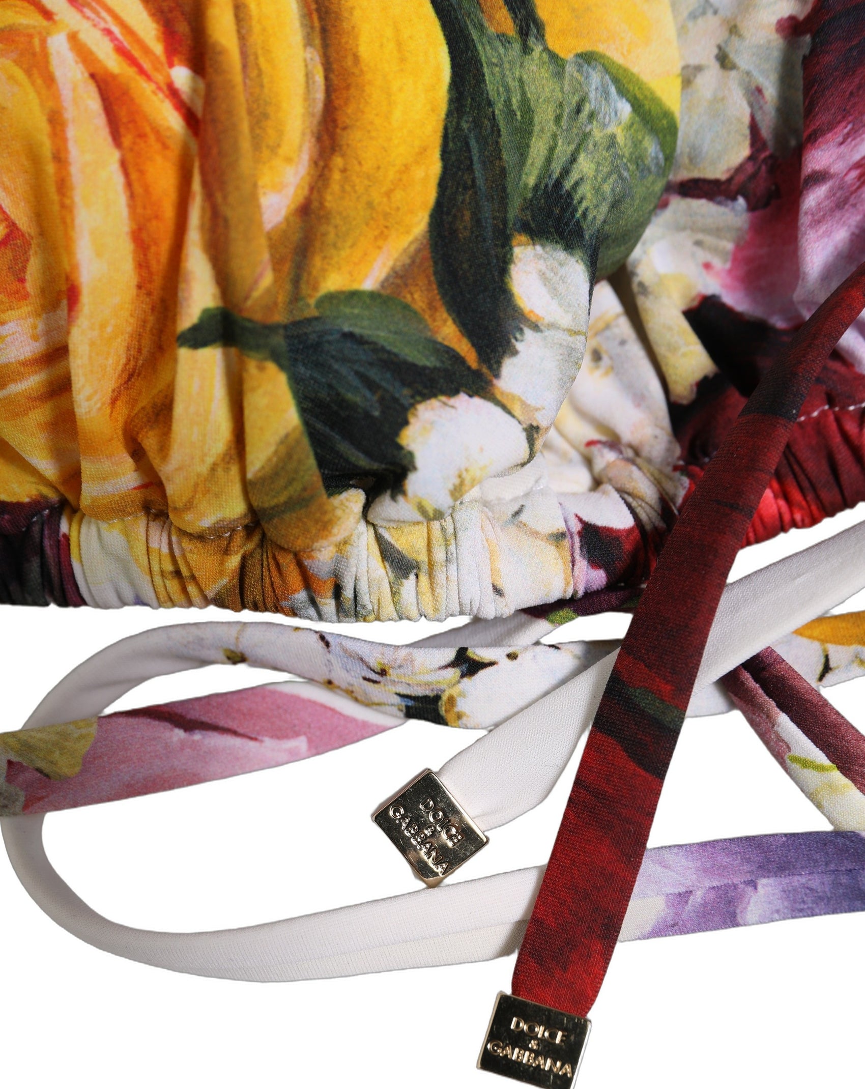 Dolce & Gabbana White Floral Print Triangle Beachwear Bikini Top