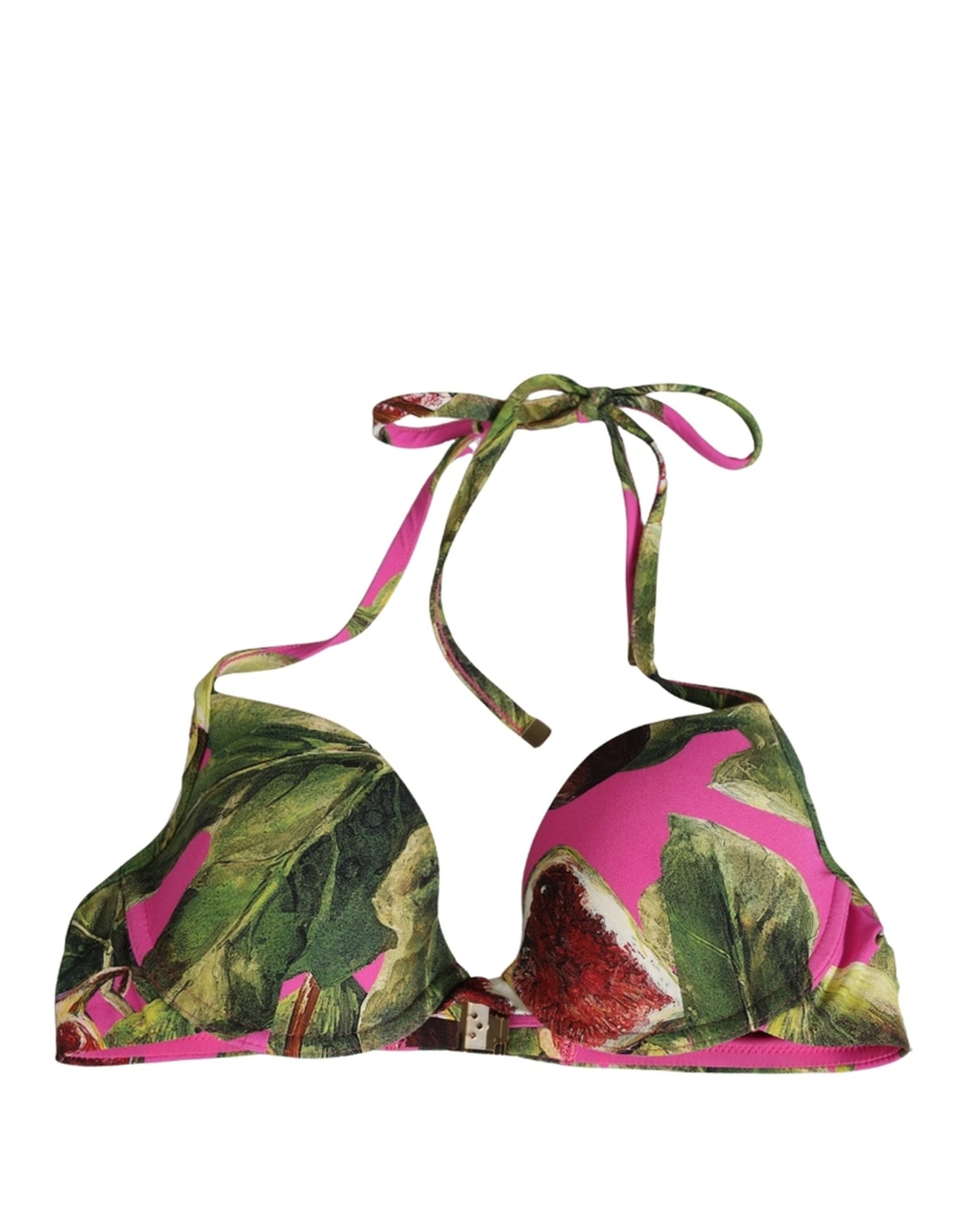Dolce & Gabbana Fuchsia Pink Fig Print Beachwear Bikini Top