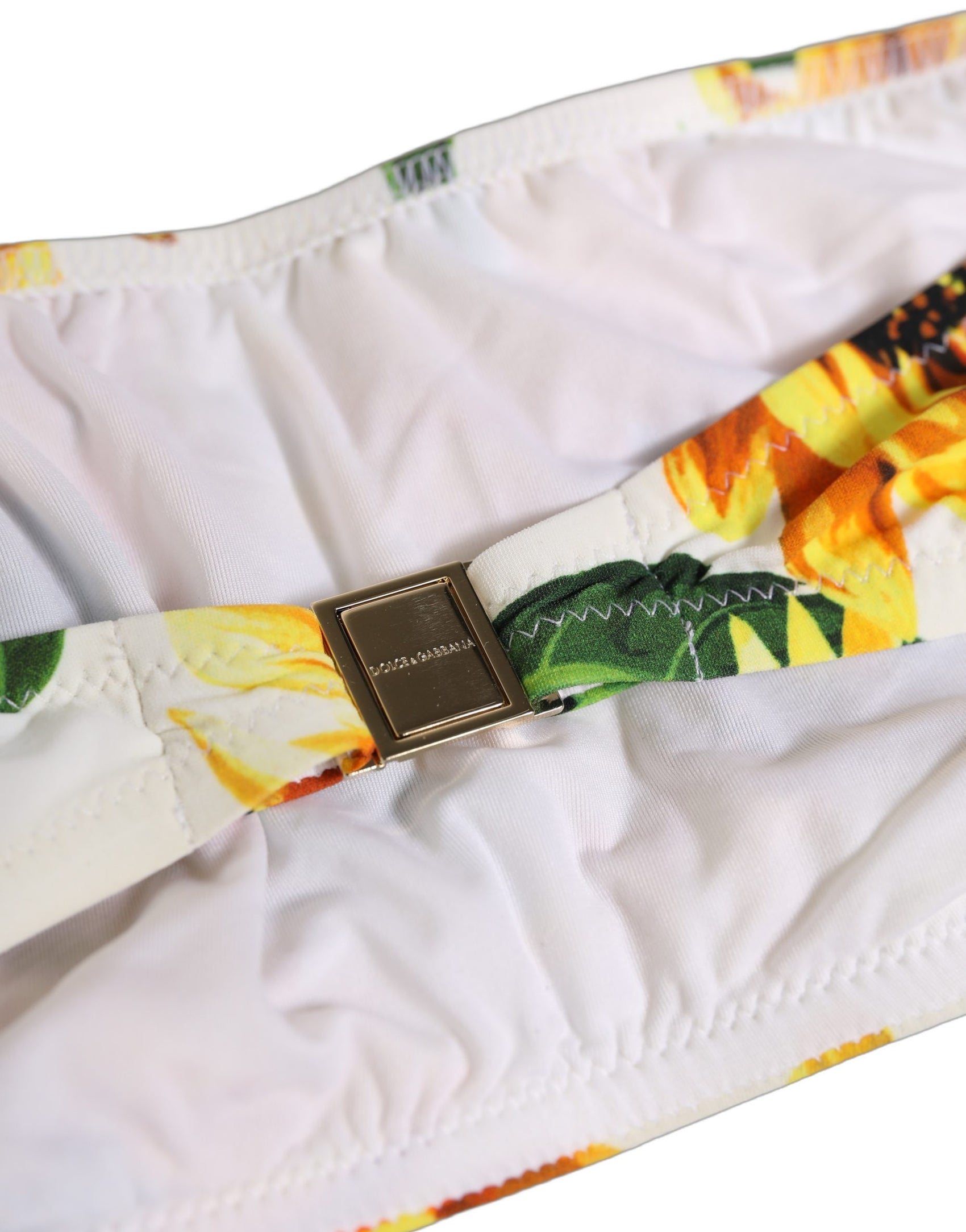 Dolce & Gabbana White Sunflower Print Bandeau Beachwear Bikini Top