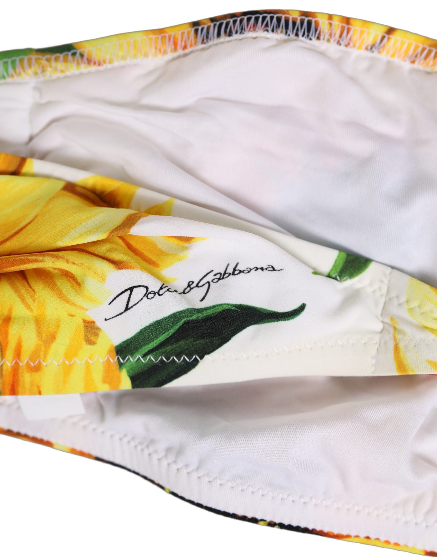 Dolce & Gabbana White Sunflower Print Bandeau Beachwear Bikini Top