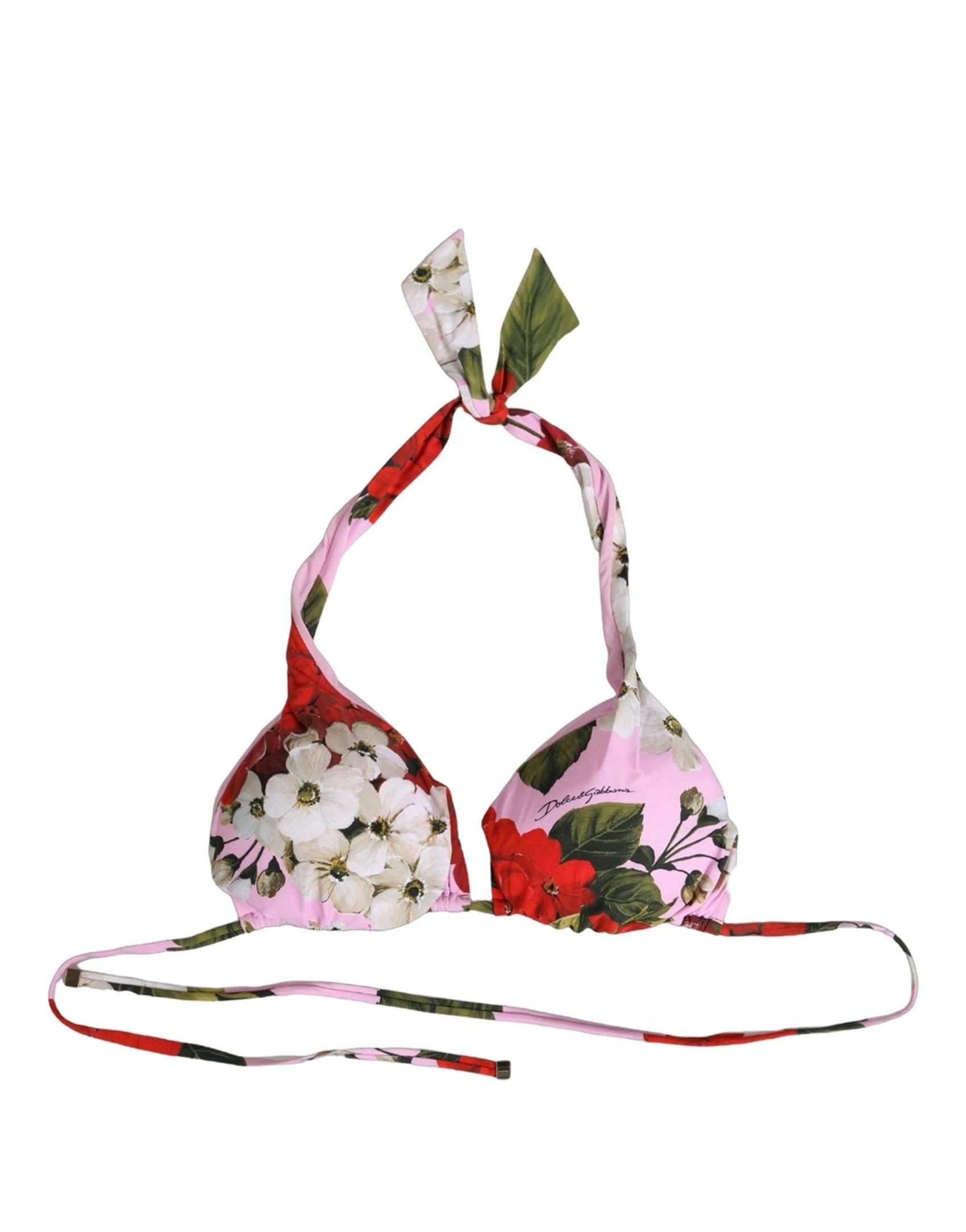Dolce & Gabbana Pink Floral Print Triangle Beachwear Bikini Top