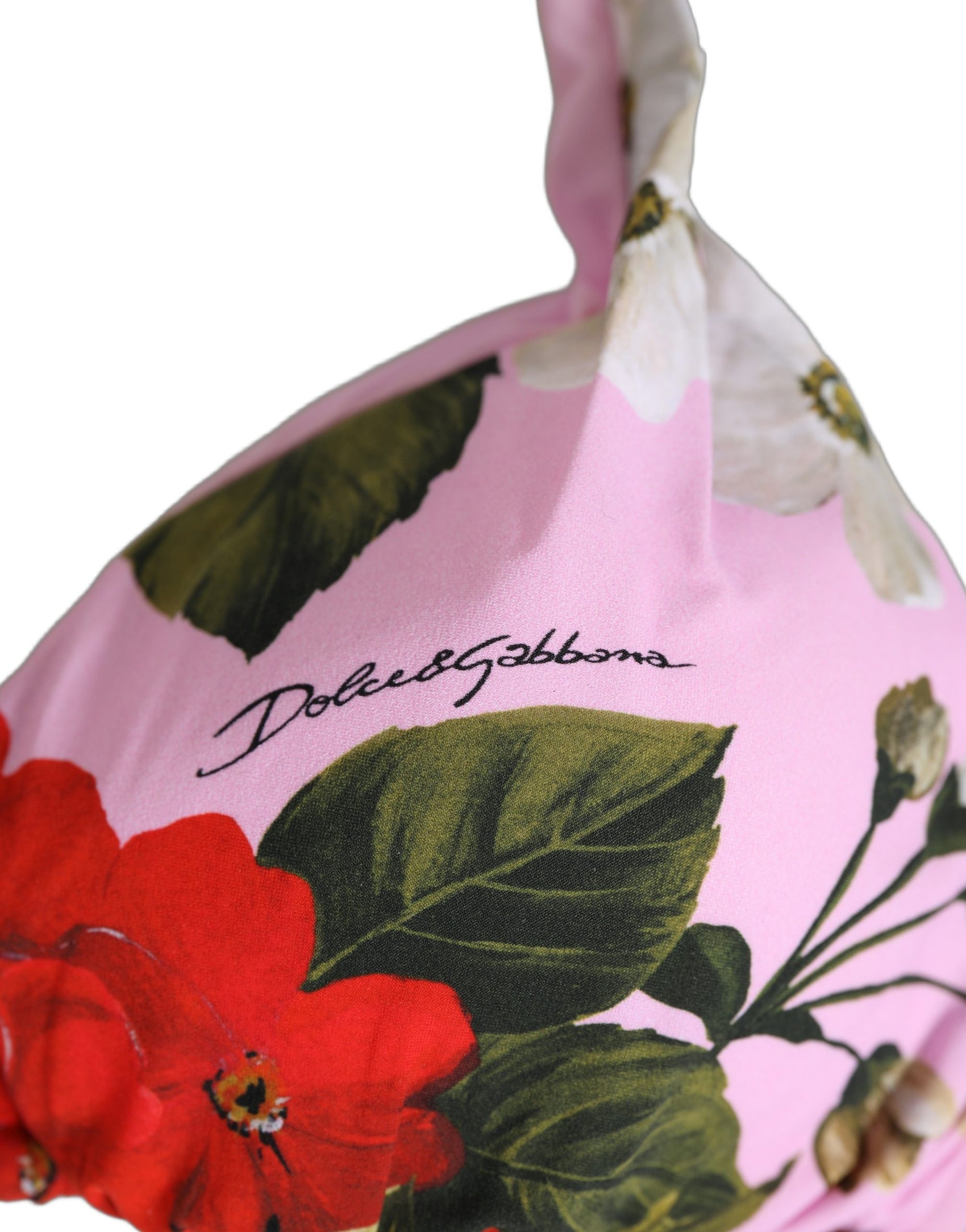 Dolce & Gabbana Pink Floral Print Triangle Beachwear Bikini Top