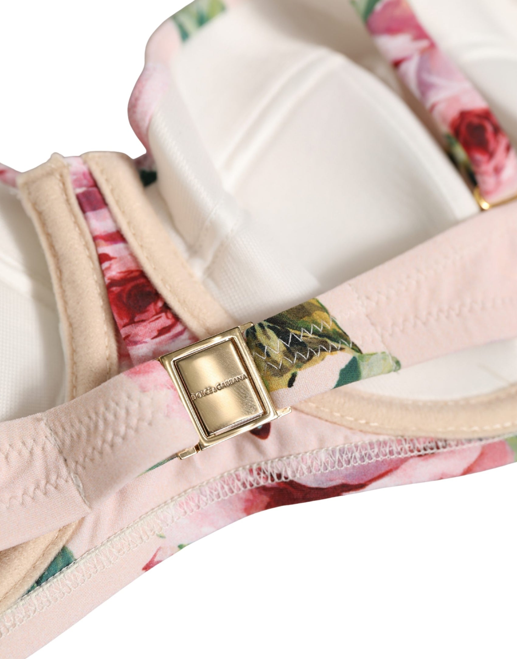 Dolce & Gabbana Pink Floral Print Underwire Beachwear Bikini Top