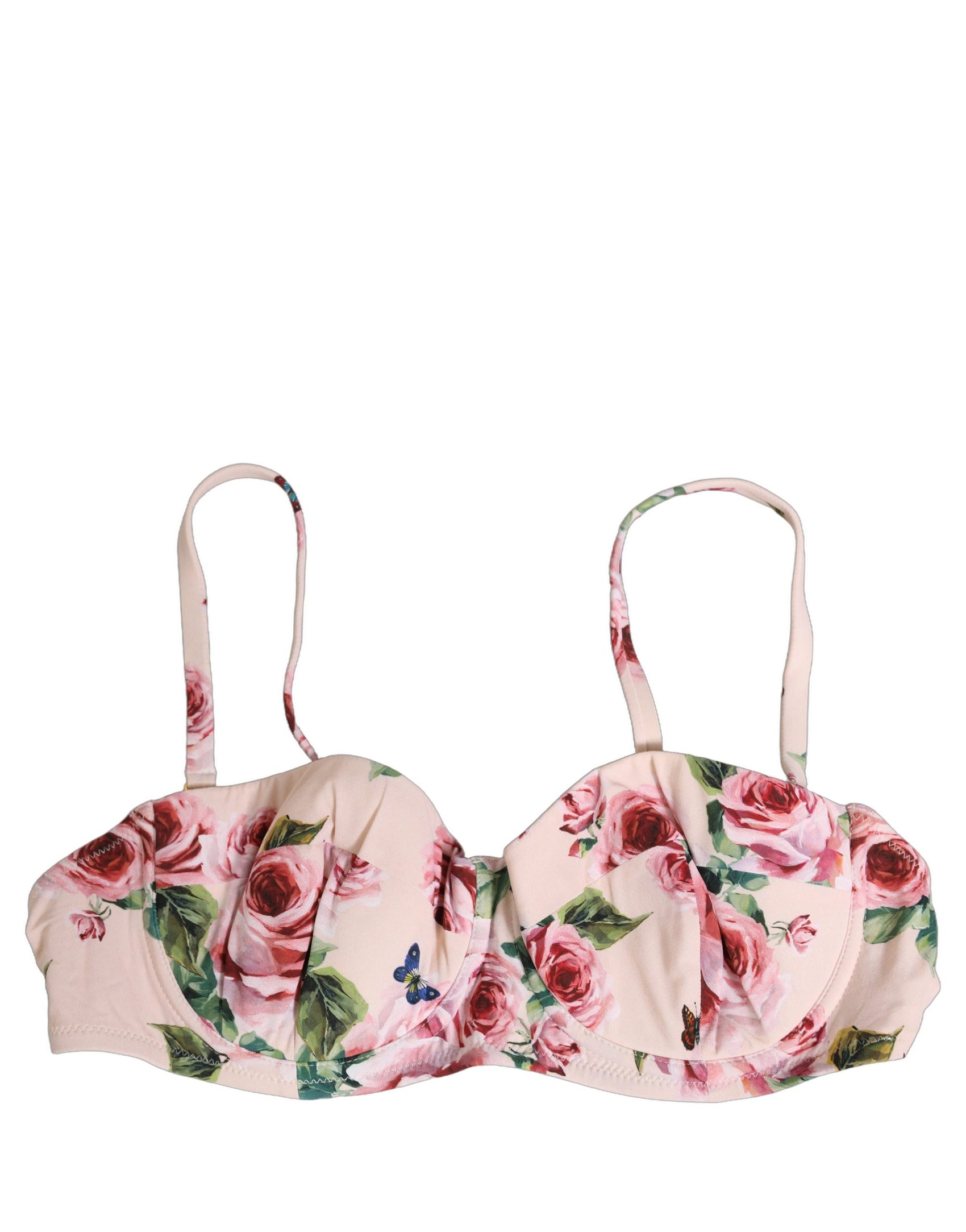 Dolce & Gabbana Pink Floral Print Underwire Beachwear Bikini Top