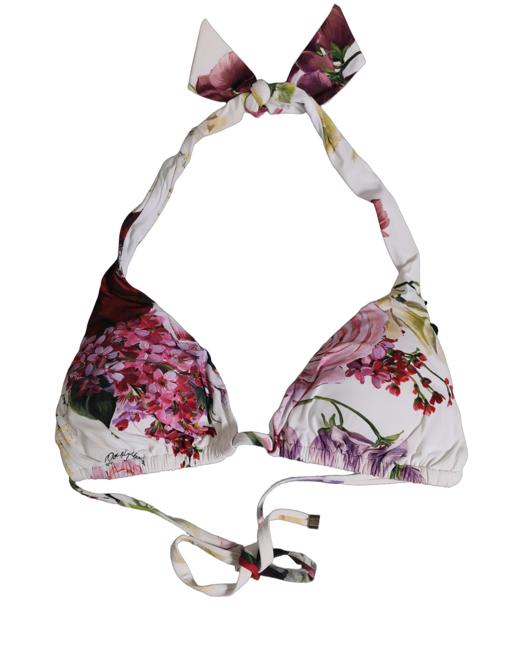 Dolce & Gabbana White Floral Print Triangle Beachwear Bikini Top